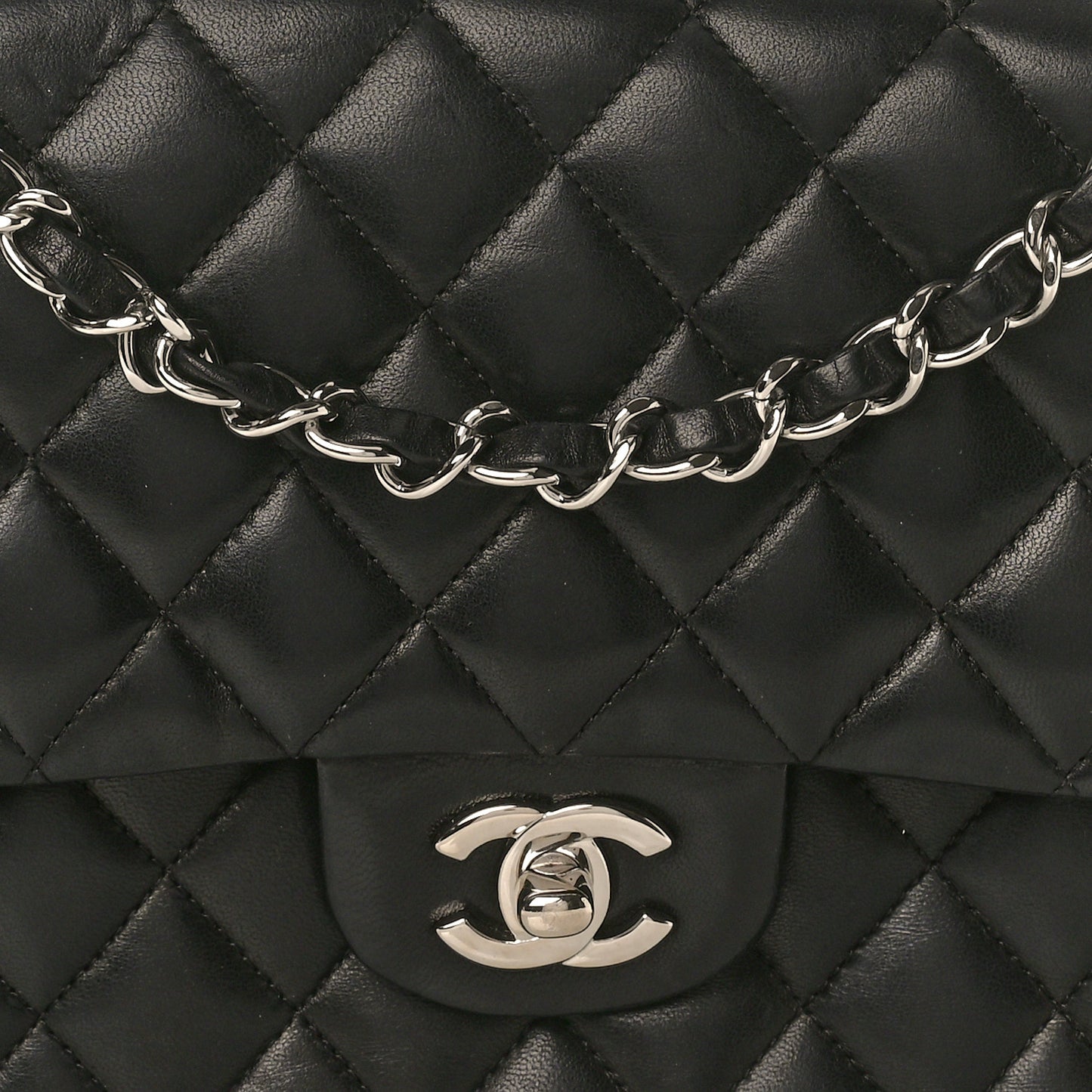 Lambskin Quilted Medium Double Flap Black