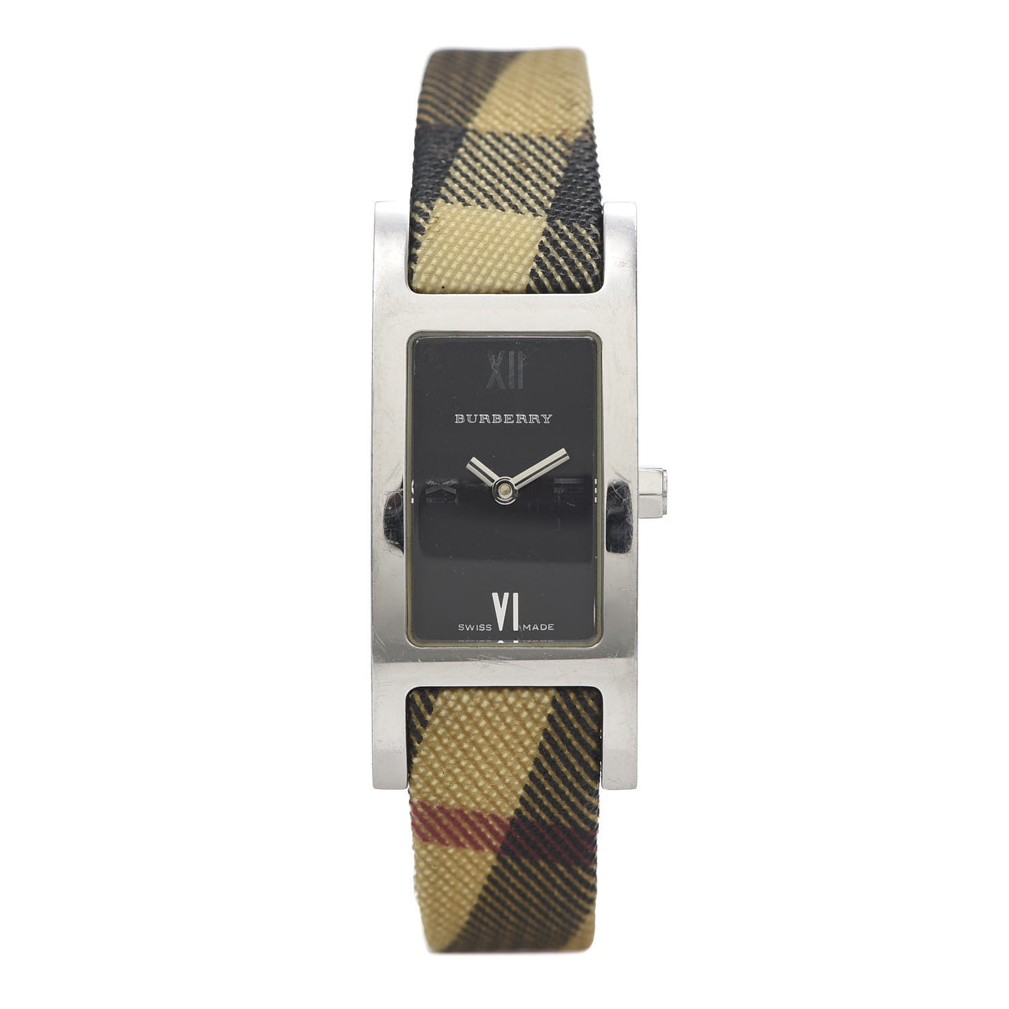Stainless Steel Calfskin 18mm Heritage Nova Check Quartz Watch Black BU1009