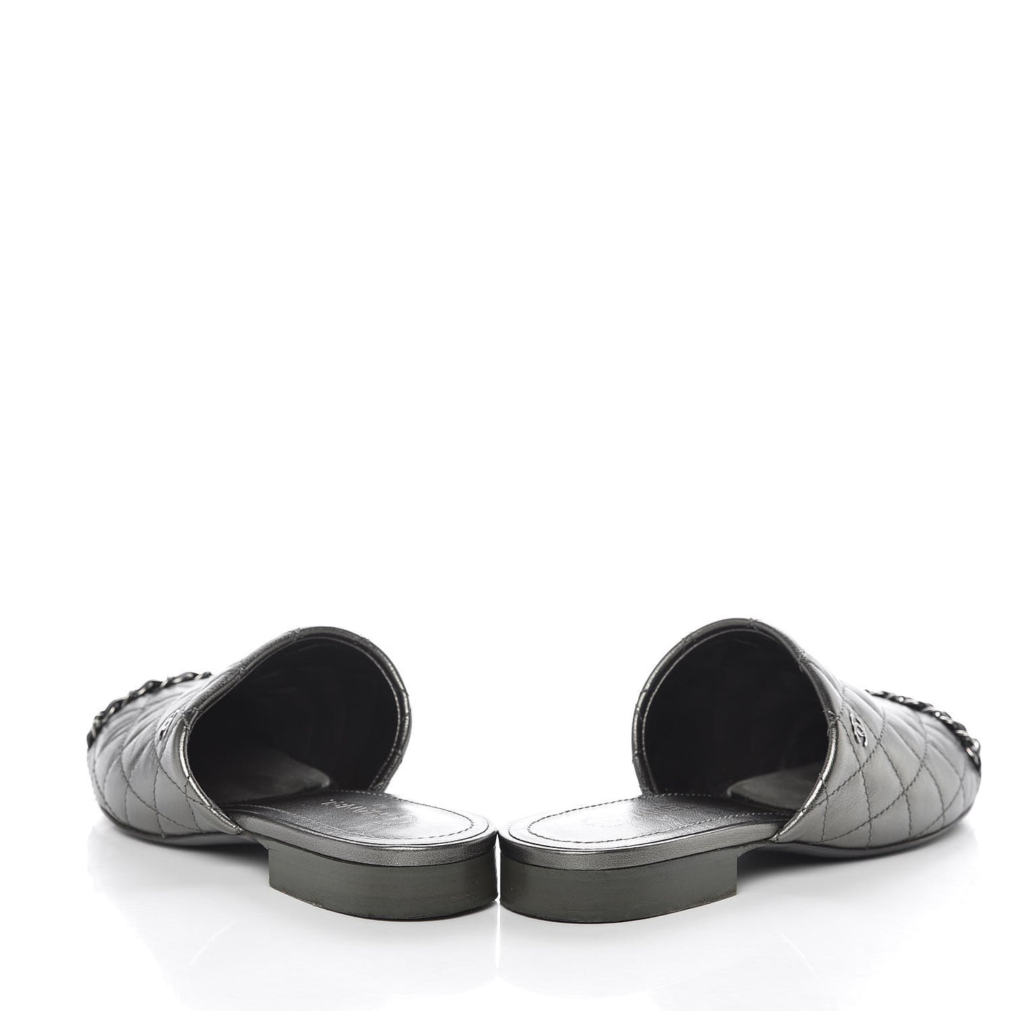 Iridescent Lambskin Quilted CC Chain Mules 35 Silver Black