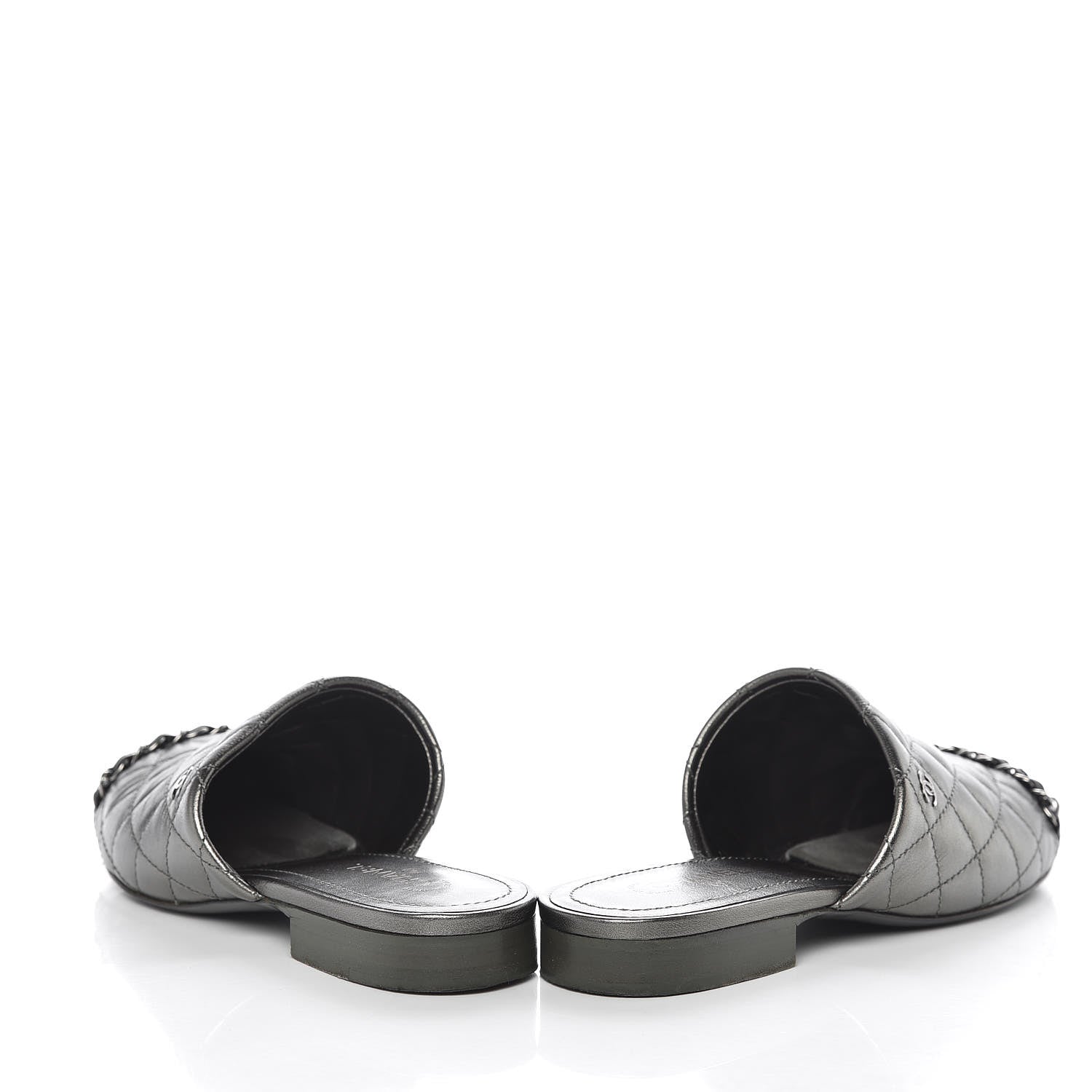 Chanel Iridescent Lambskin Quilted CC Chain Mules 35 Silver Black 5 of 13