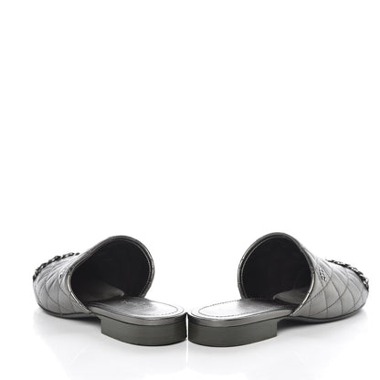 Chanel Iridescent Lambskin Quilted CC Chain Mules 35 Silver Black 5 of 13