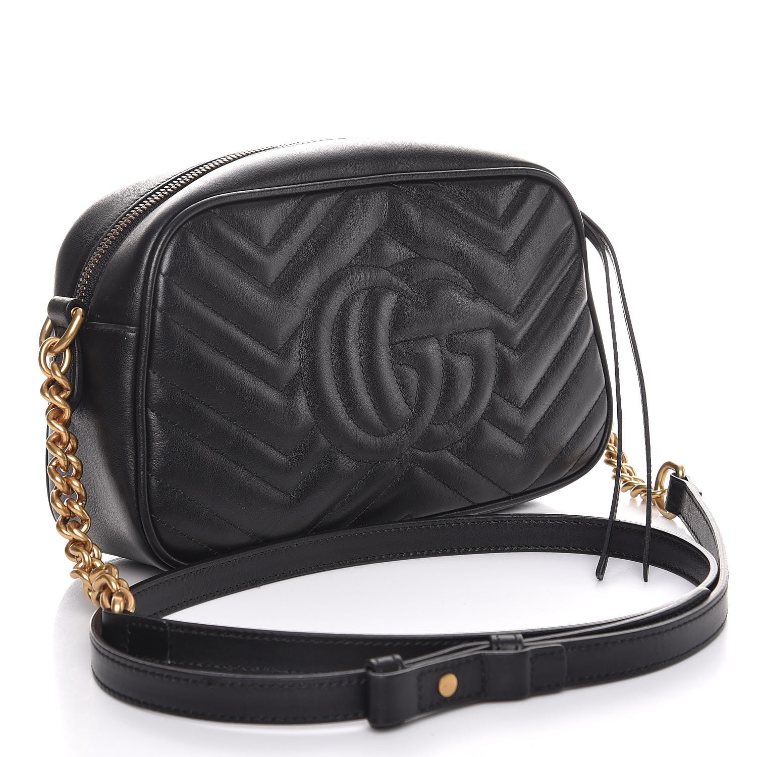 Gucci Calfskin Matelasse Small GG Marmont Chain Shoulder Bag Black 3 of 8