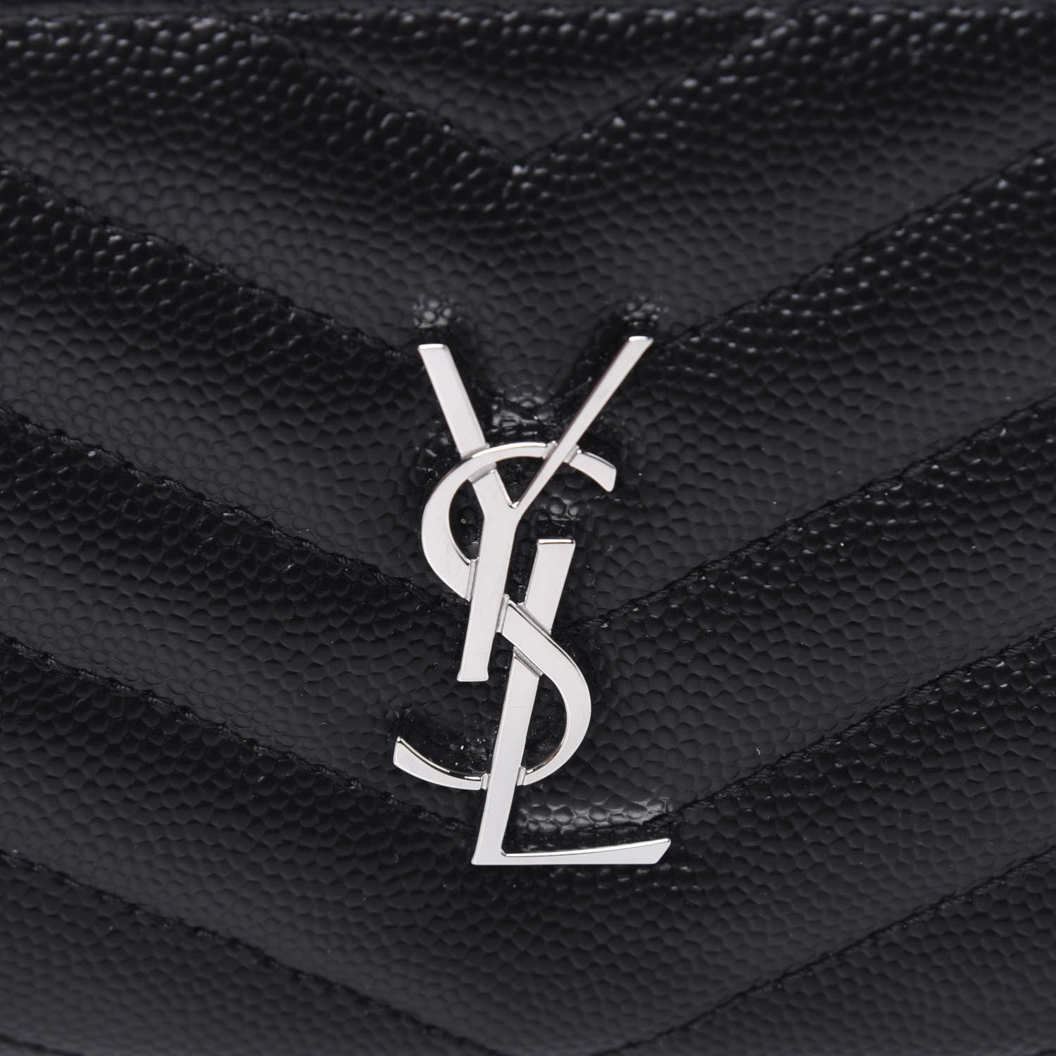 Saint Laurent Grain De Poudre Matelasse Chevron Monogram Zipped Card Case Black 10 of 12