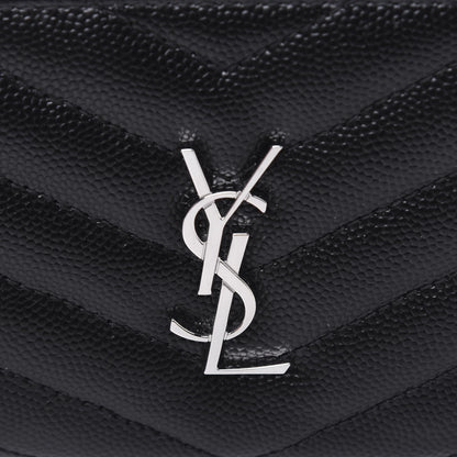 Saint Laurent Grain De Poudre Matelasse Chevron Monogram Zipped Card Case Black 10 of 12