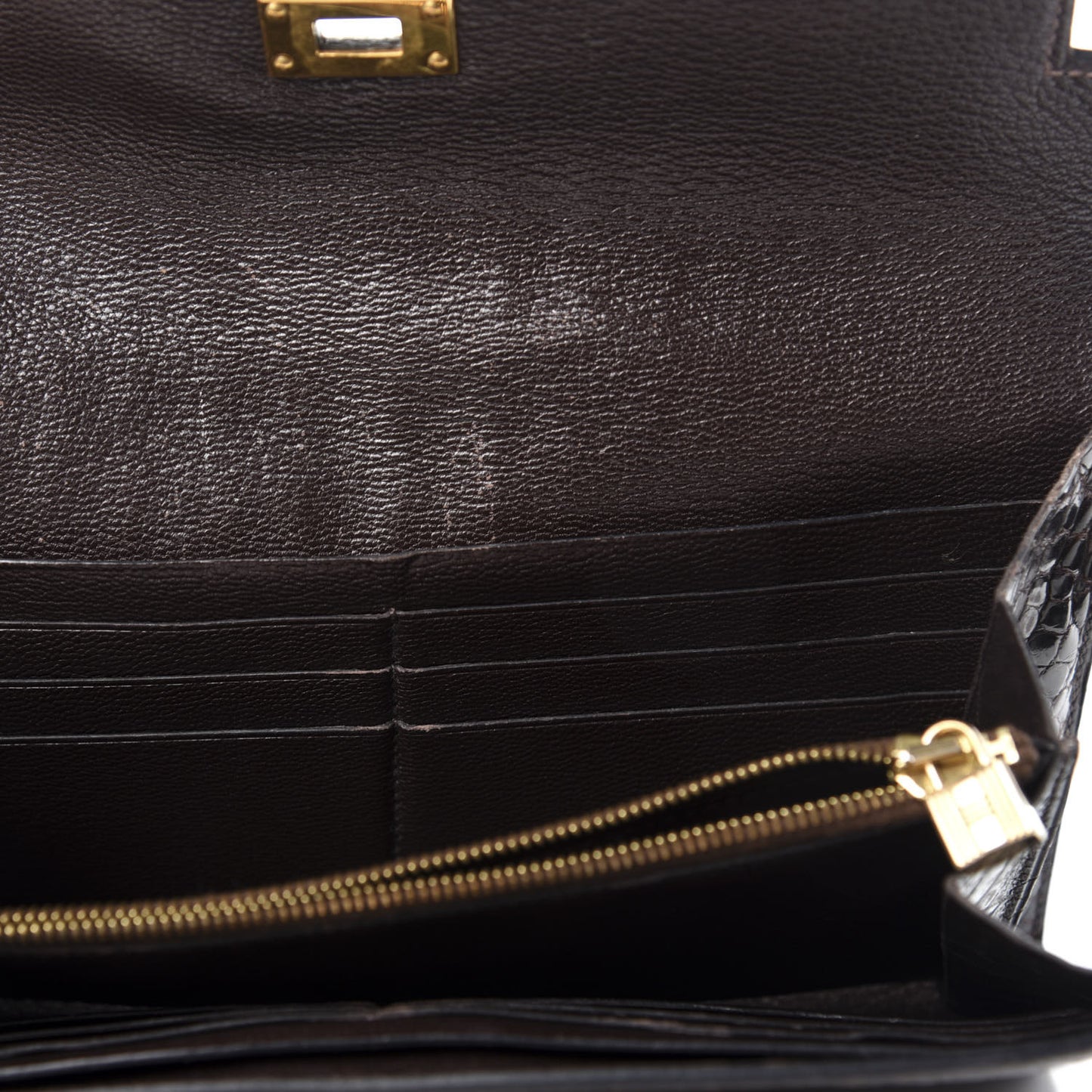 Matte Alligator Kelly Longue Wallet Chocolate