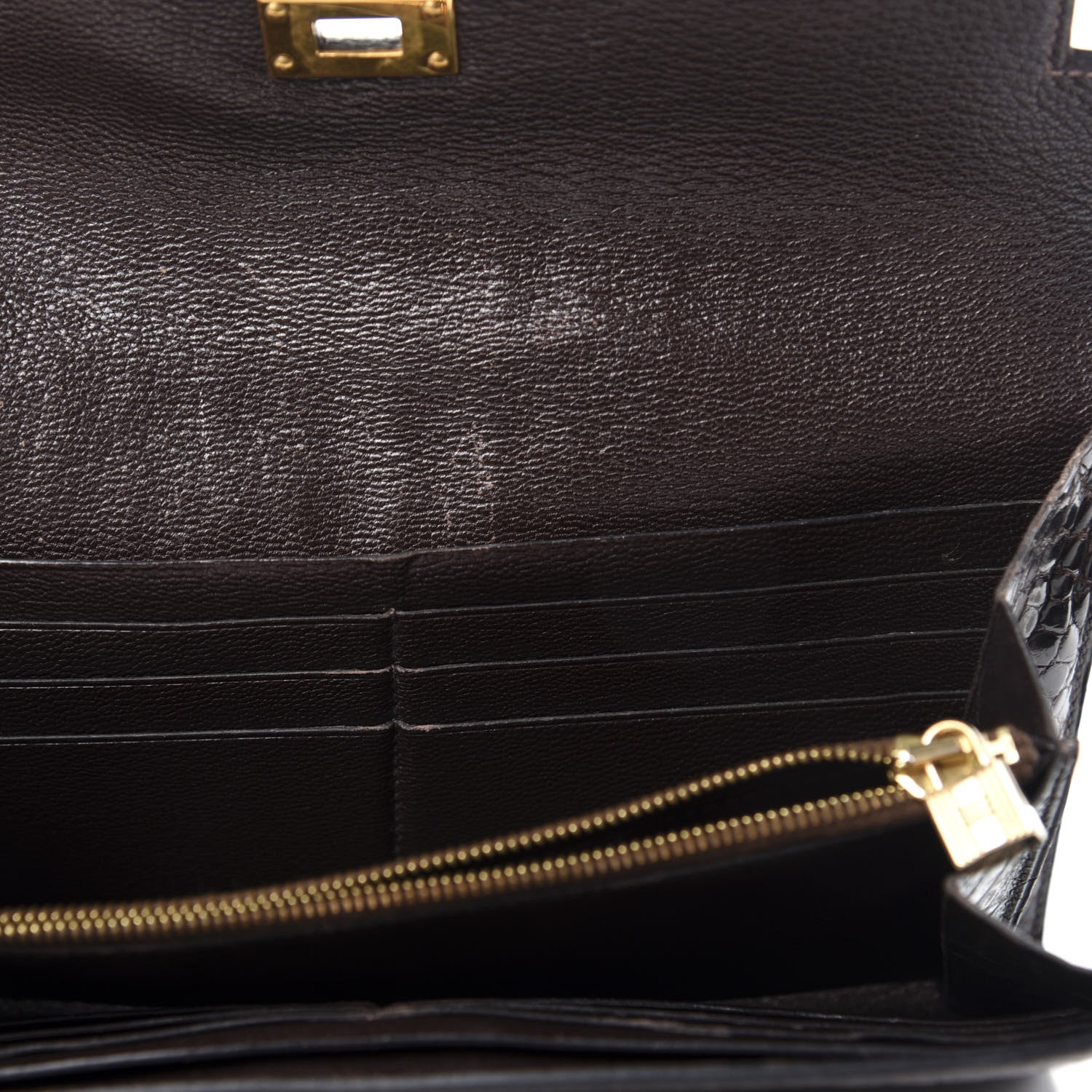Hermes Matte Alligator Kelly Longue Wallet Chocolate 10 of 13
