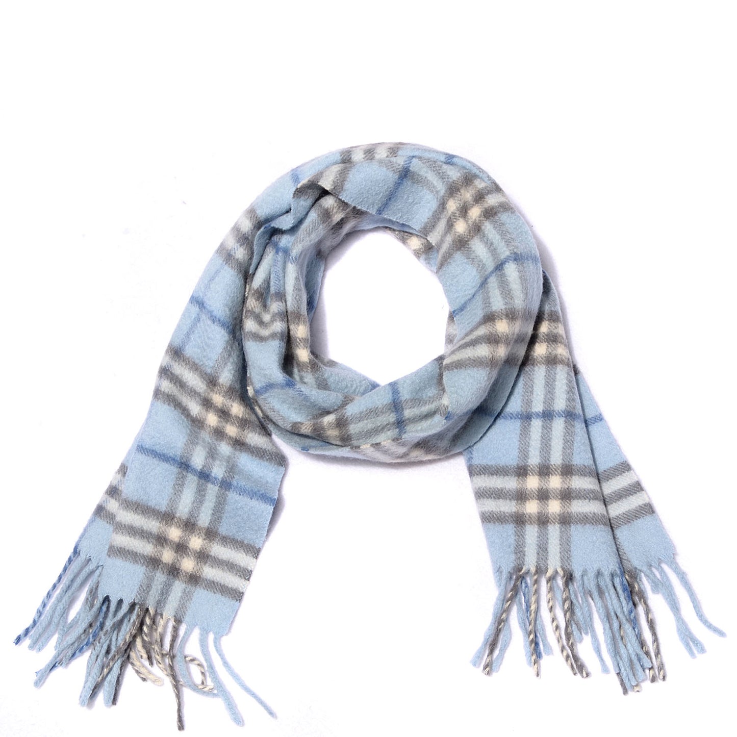 Burberry Cashmere Check Scarf Light Blue 89751 – FASHIONPHILE