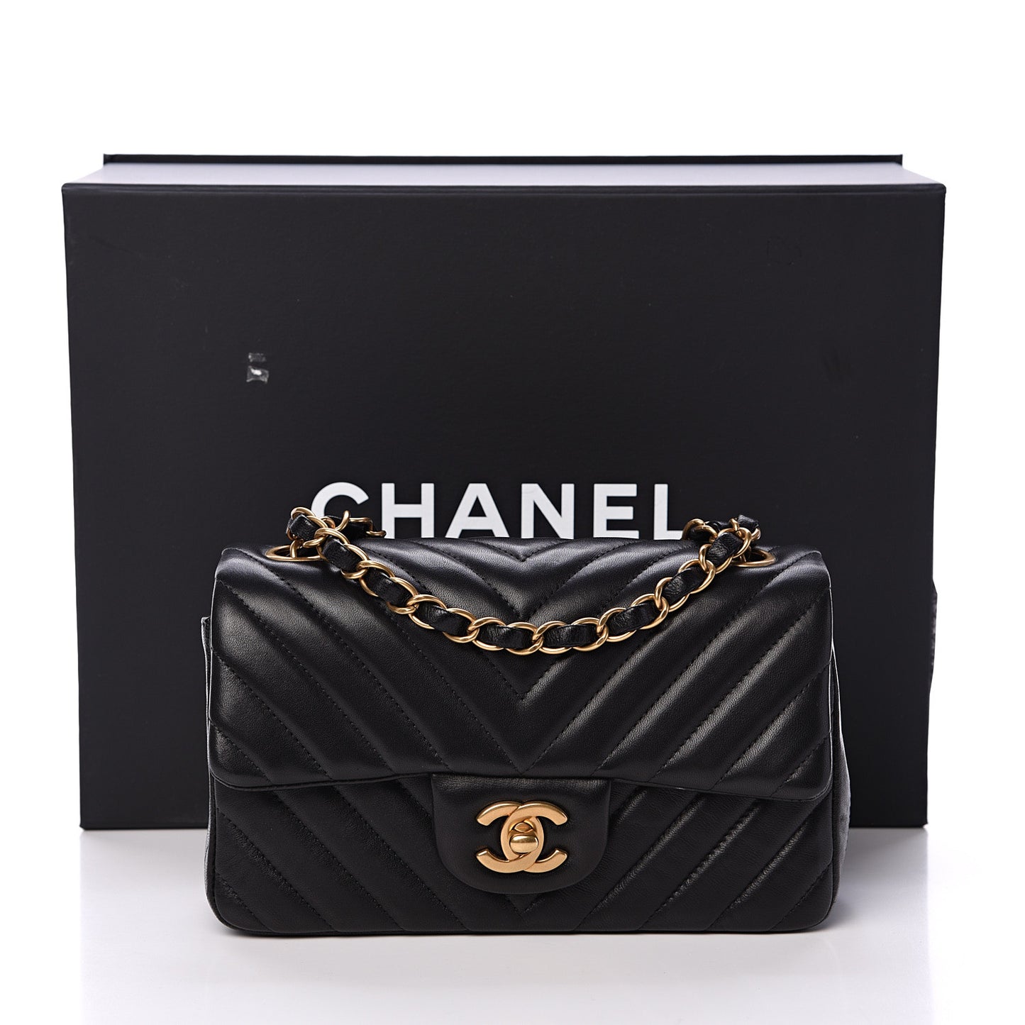 Lambskin Chevron Quilted Mini Rectangular Flap Black