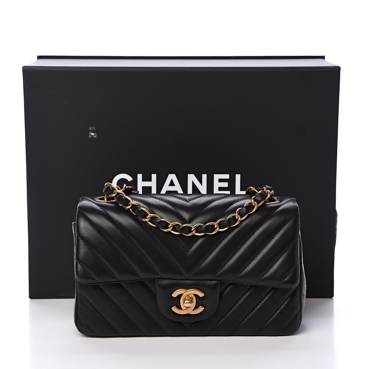 Chanel Lambskin Chevron Quilted Mini Rectangular Flap Black 15 of 15