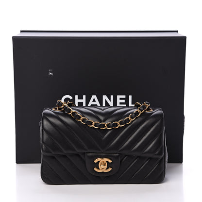Chanel Lambskin Chevron Quilted Mini Rectangular Flap Black 15 of 15