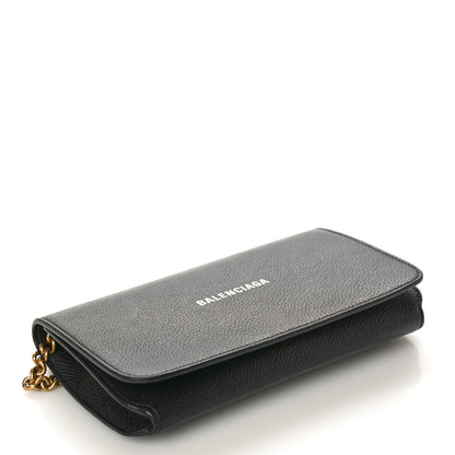 Balenciaga Grained Calfskin Logo Everyday Phone Holder Wallet On Chain Black White 4 of 10