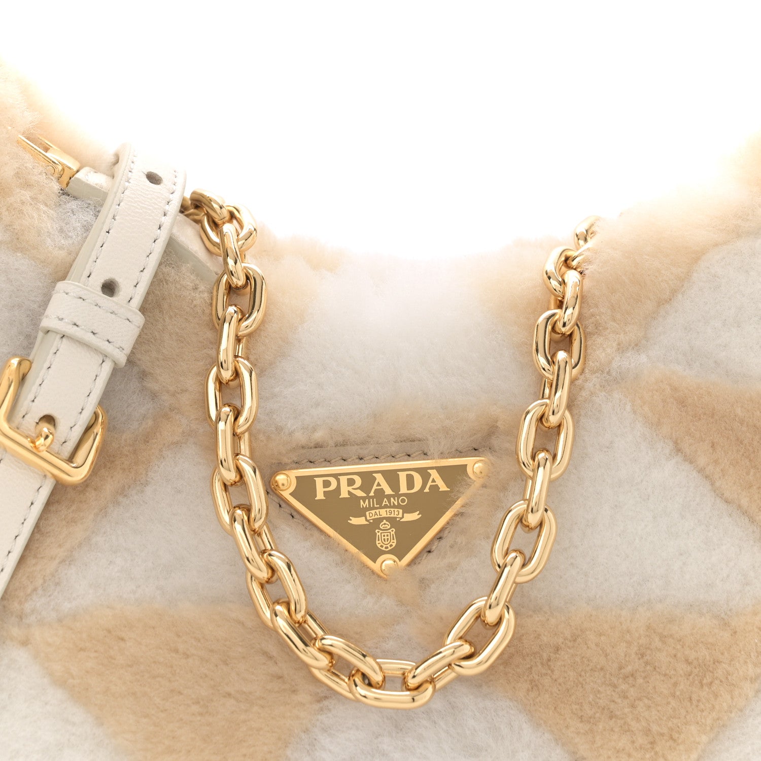 Prada Montone Shearling Nappa Mini Re-Edition Shoulder Bag Ecru