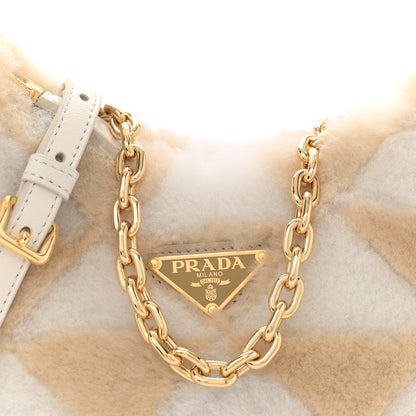 Prada Montone Shearling Nappa Mini Re-Edition Shoulder Bag Ecru Bianco 8 of 11