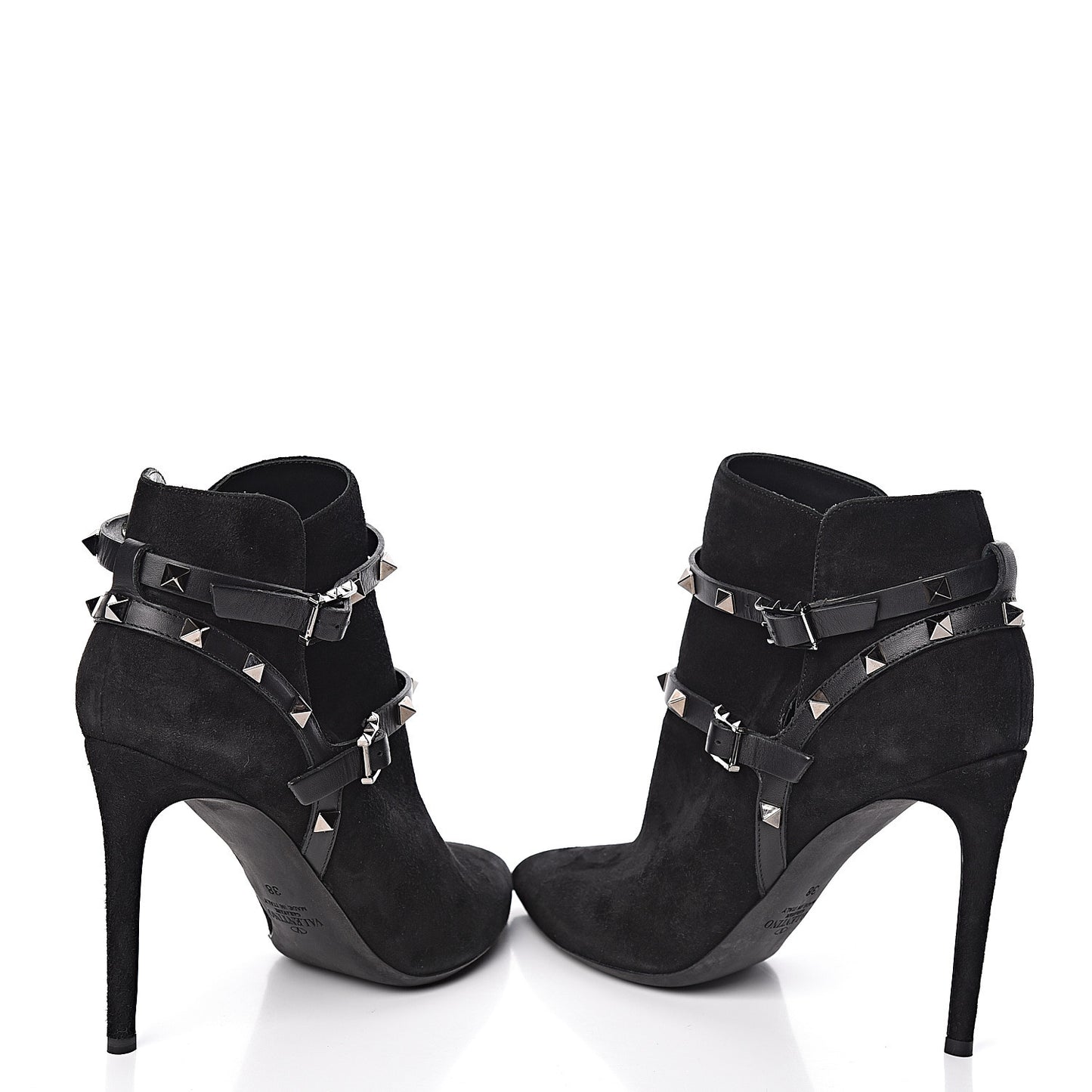 Suede Rockstud Double Buckle 100mm Ankle Boots 38 Black