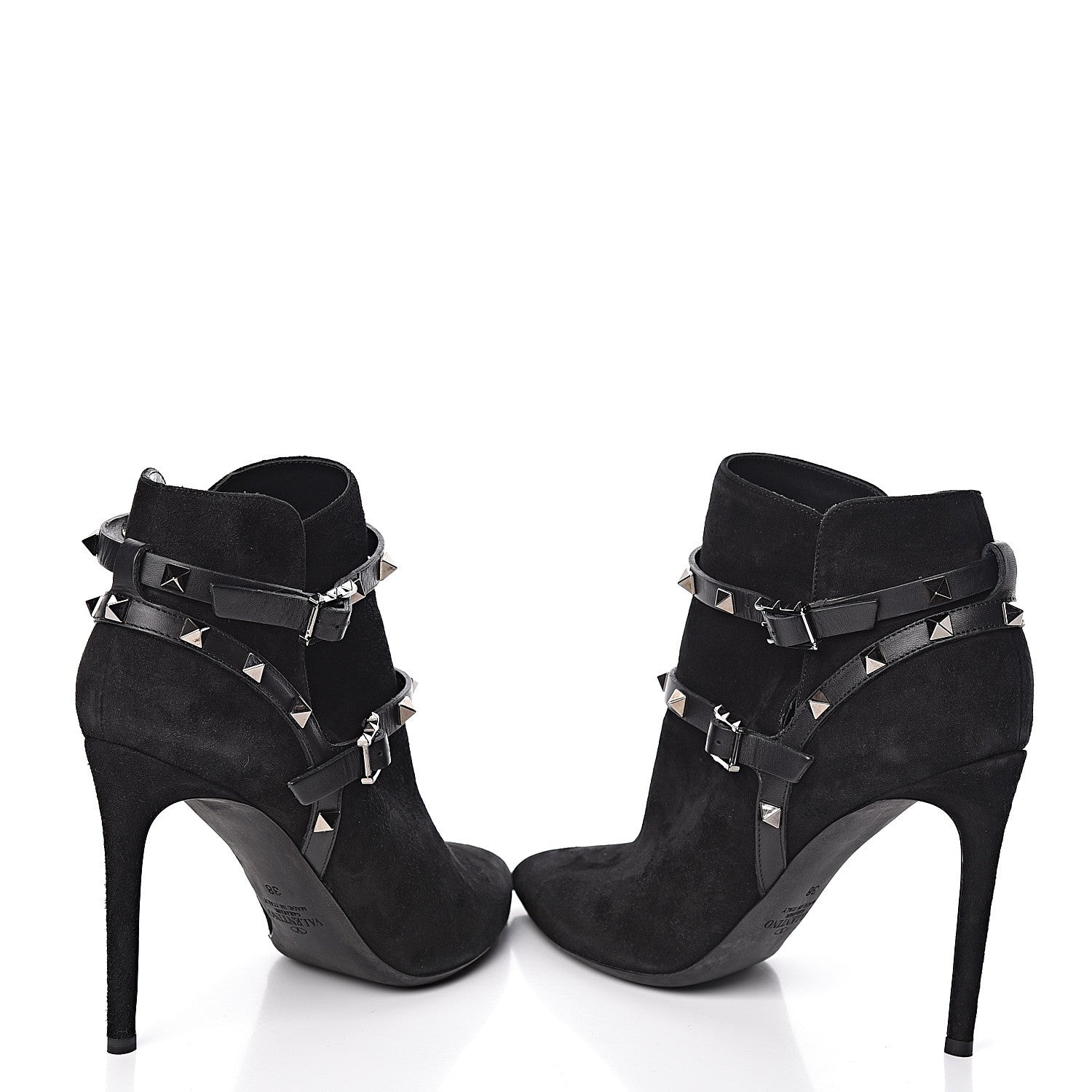 Valentino Garavani Suede Rockstud Double Buckle 100mm Ankle Boots 38 Black 10 of 11