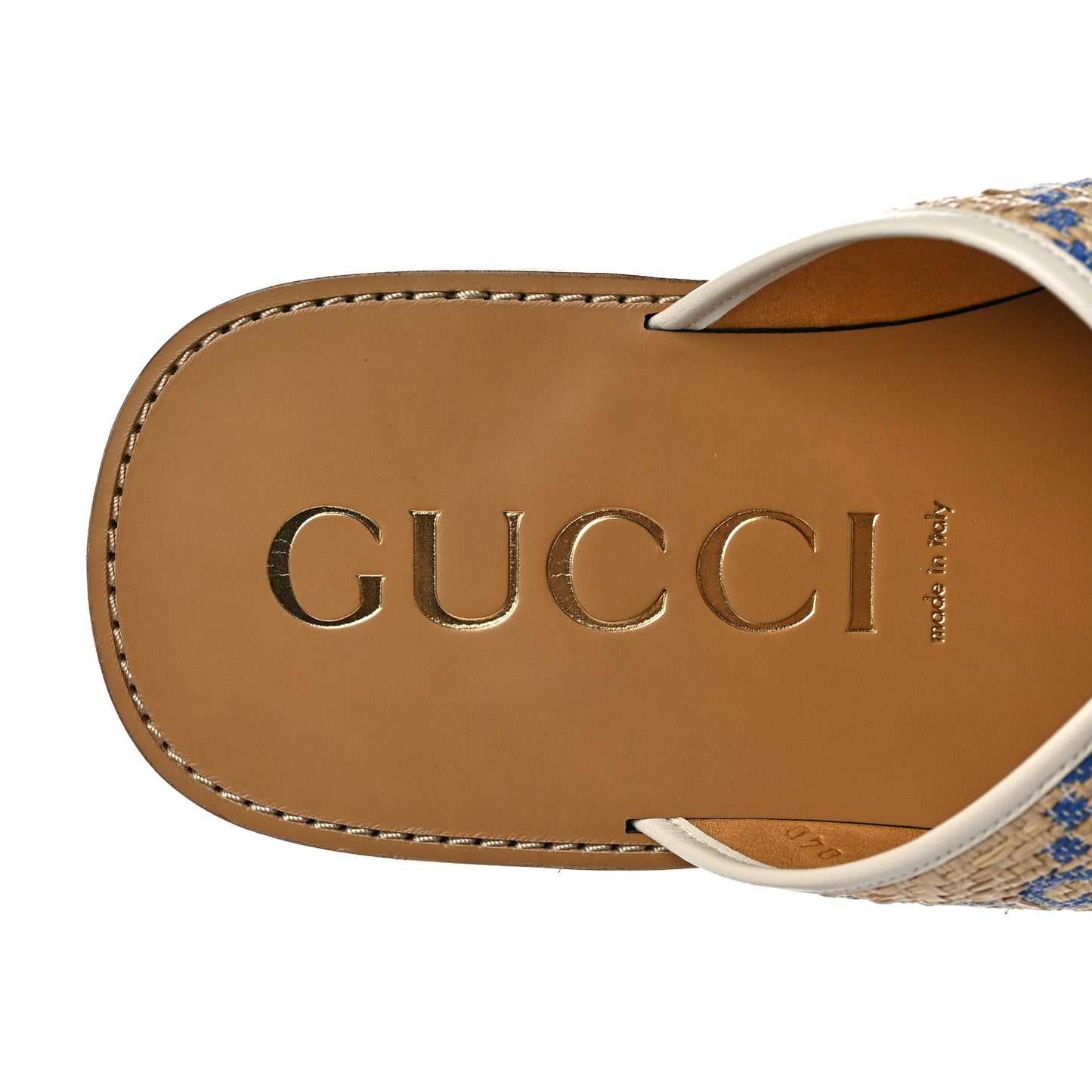 Raffia GG Monogram Ember Criss Cross Slide Sandals 12 Natural Royale Mystic White