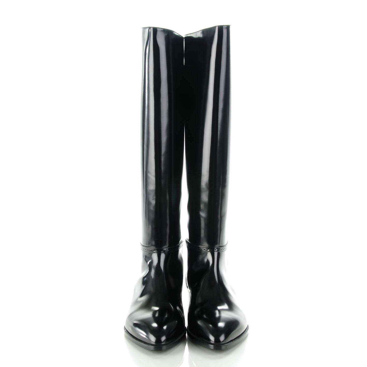 Glazed Calfskin Knee High Boots 38.5 Black