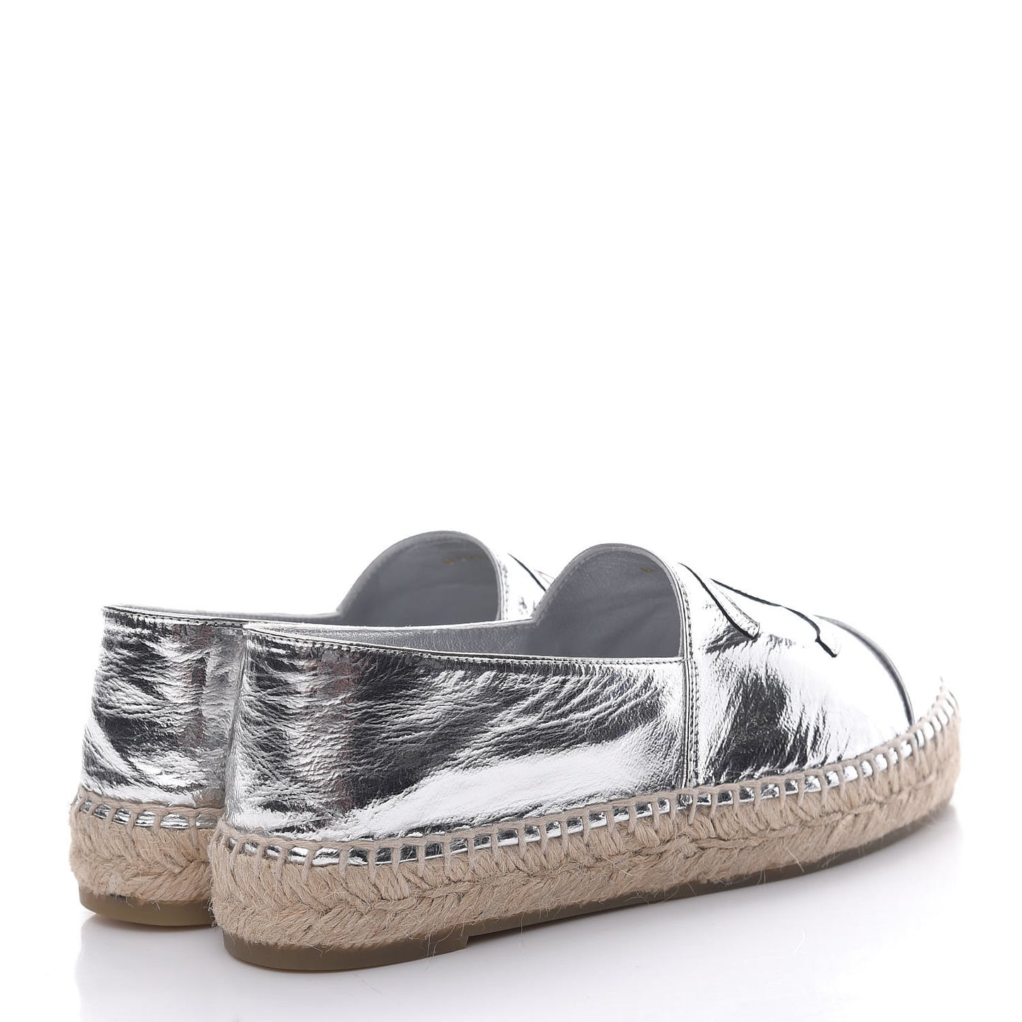 Laminated Goatskin CC Espadrilles 35 Silver