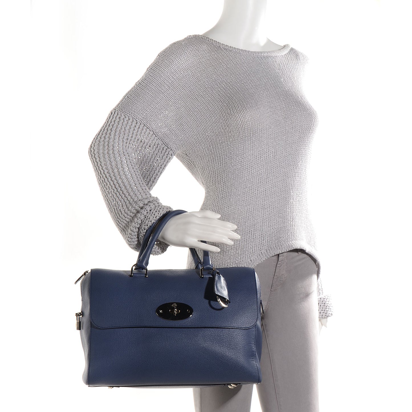 Grainy Leather Large Del Rey Satchel Slate Blue