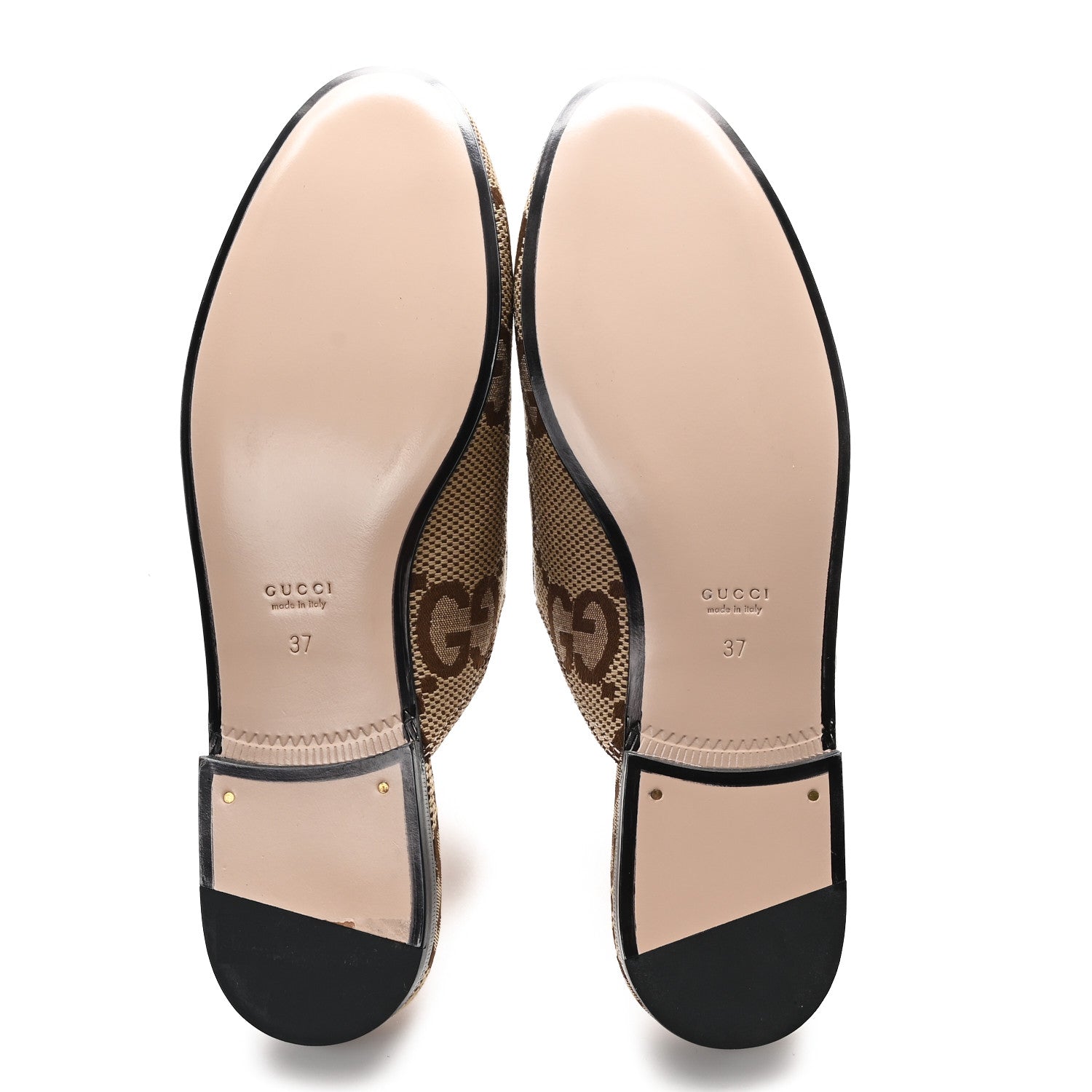 Gucci Monogram Jumbo GG Malaga Kid Womens Princetown Slippers 37 Camel Ebony New Acero Beige 5 of 8