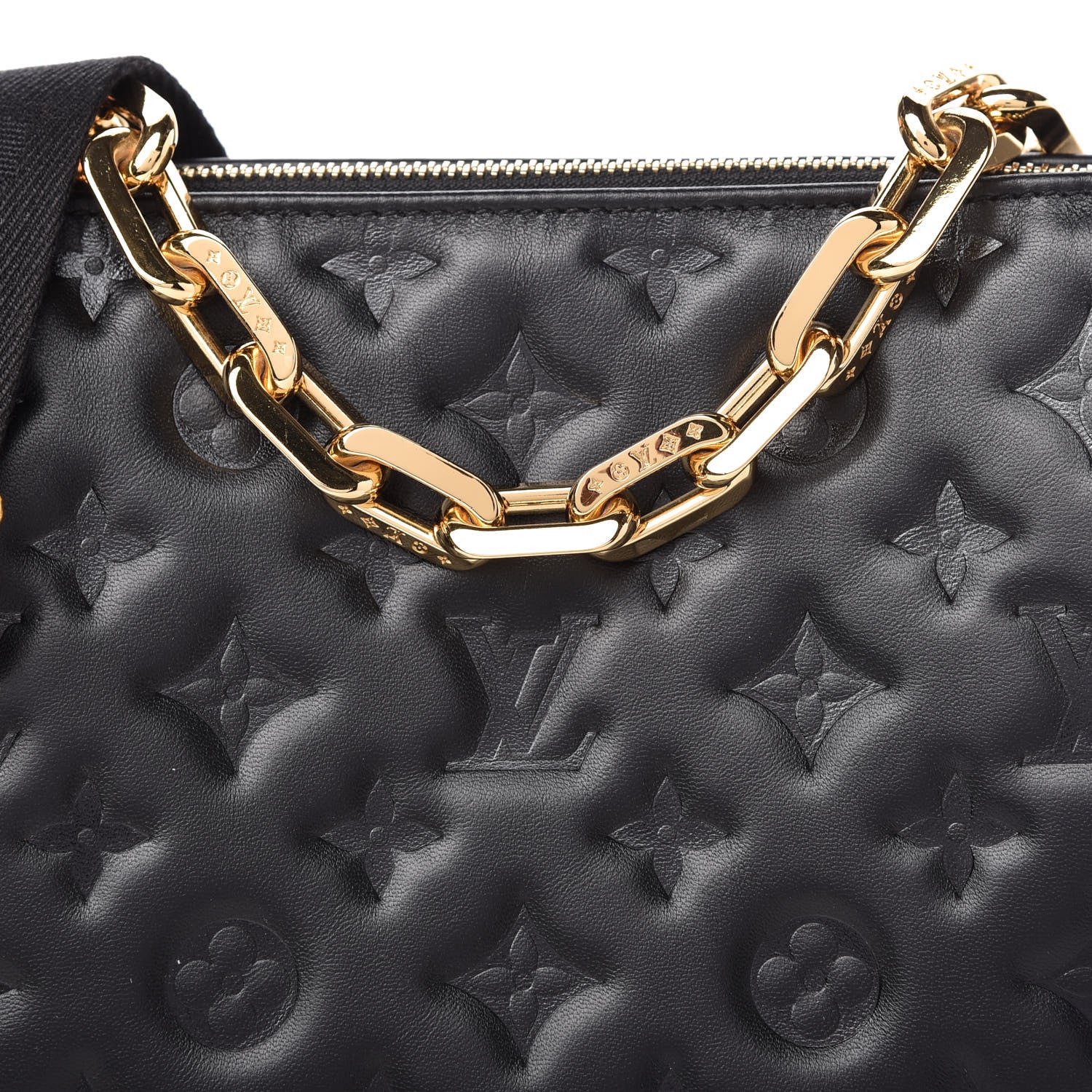 Louis Vuitton Lambskin Embossed Monogram Coussin PM Black 10 of 11