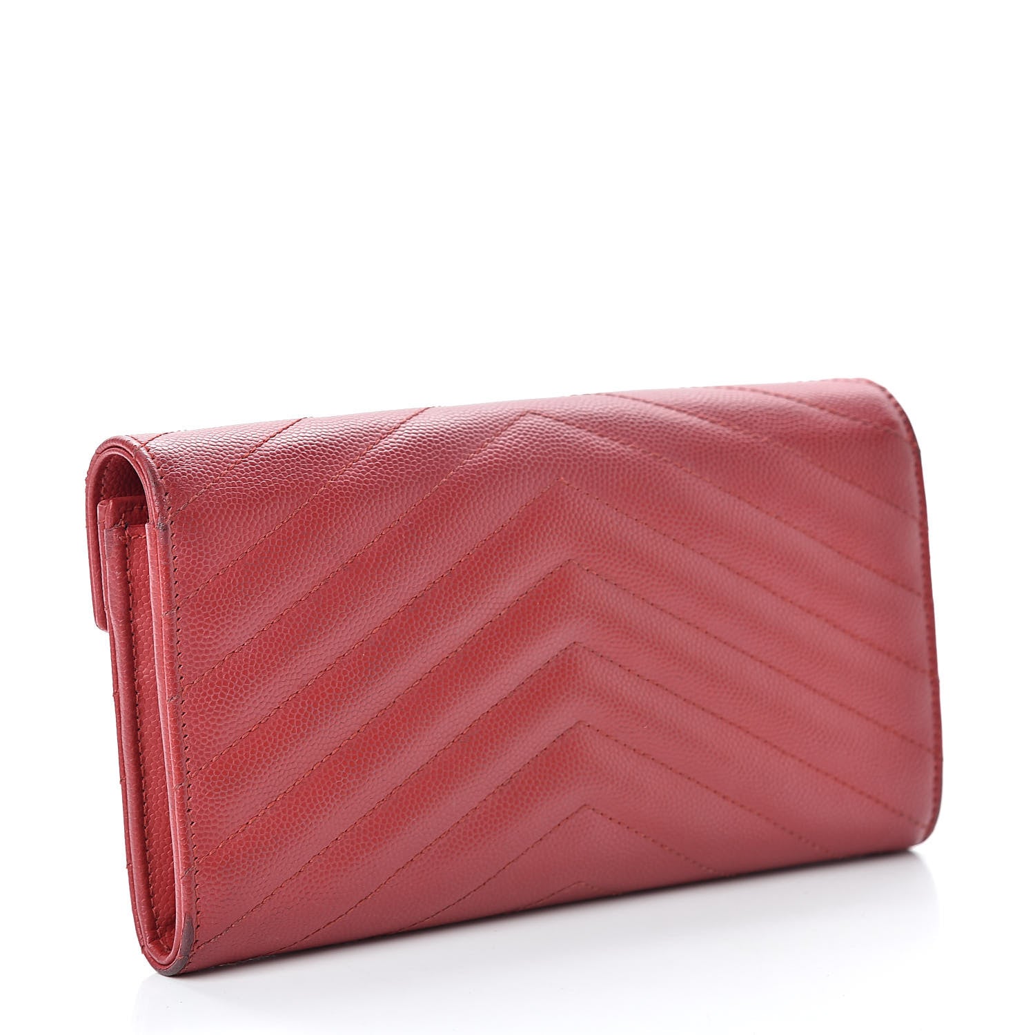 Saint Laurent Grain De Poudre Matelasse Chevron Monogram Flap Wallet Red 3 of 17