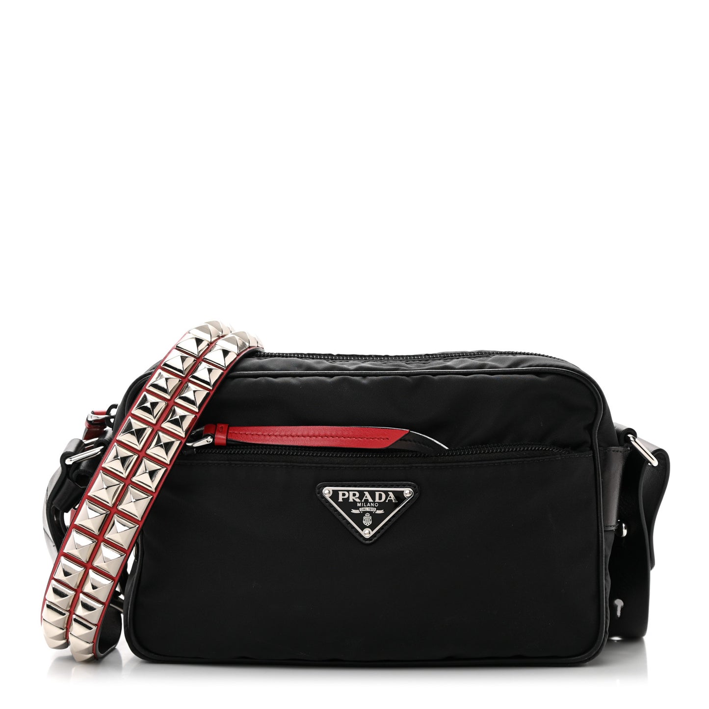 Tessuto Nylon Studded New Vela Shoulder Bag Black Fuoco