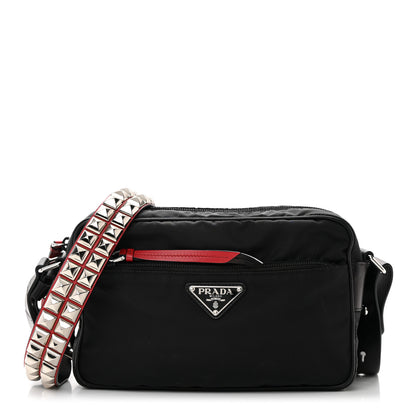 Prada Tessuto Nylon Studded New Vela Shoulder Bag Black Fuoco 1 of 14