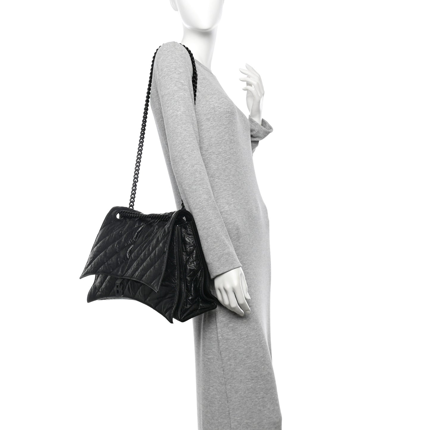 Crushed Calfskin Quilted Matte Black Hardware Large Crush Chain Bag Black