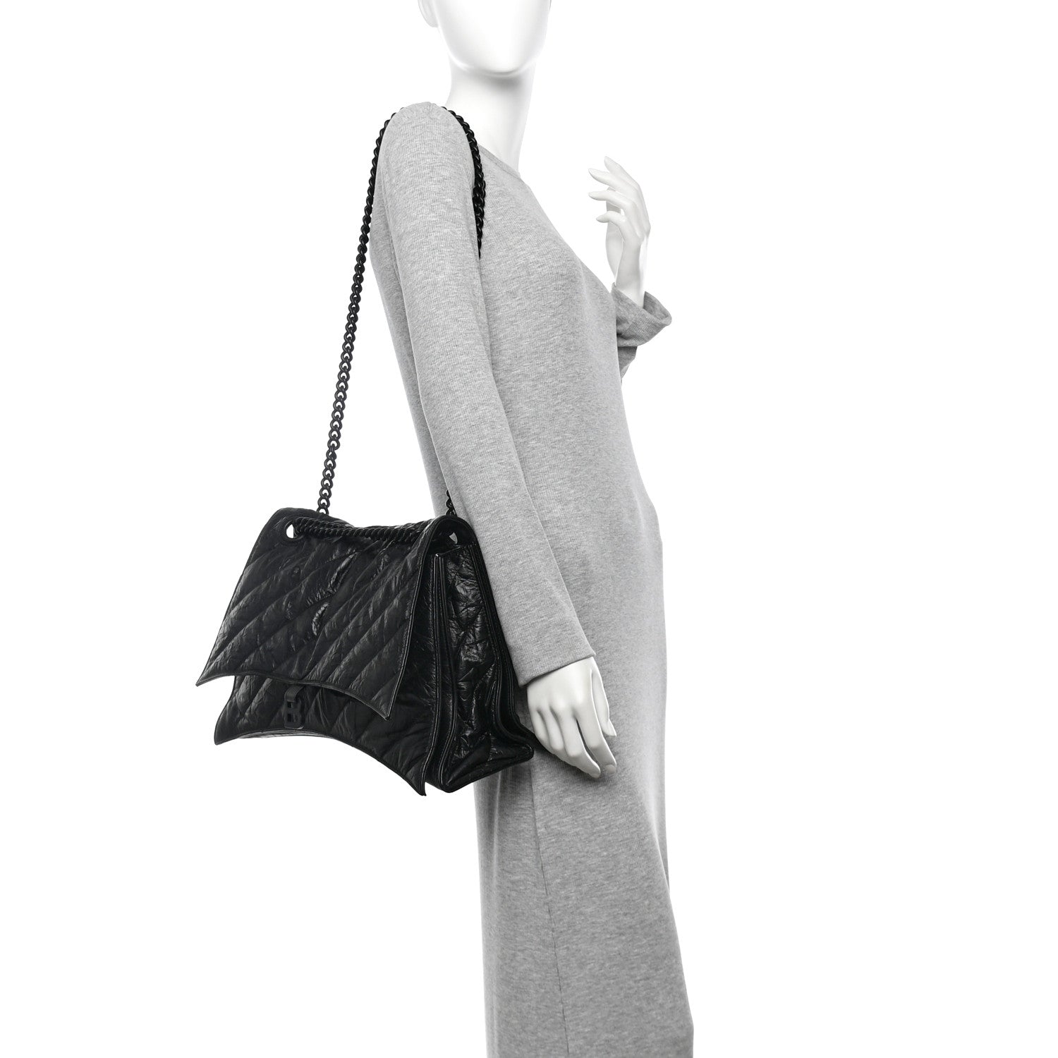 Balenciaga Crushed Calfskin Quilted Matte Black Hardware Large Crush Chain Bag Black 4 of 31