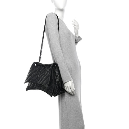 Balenciaga Crushed Calfskin Quilted Matte Black Hardware Large Crush Chain Bag Black 4 of 31
