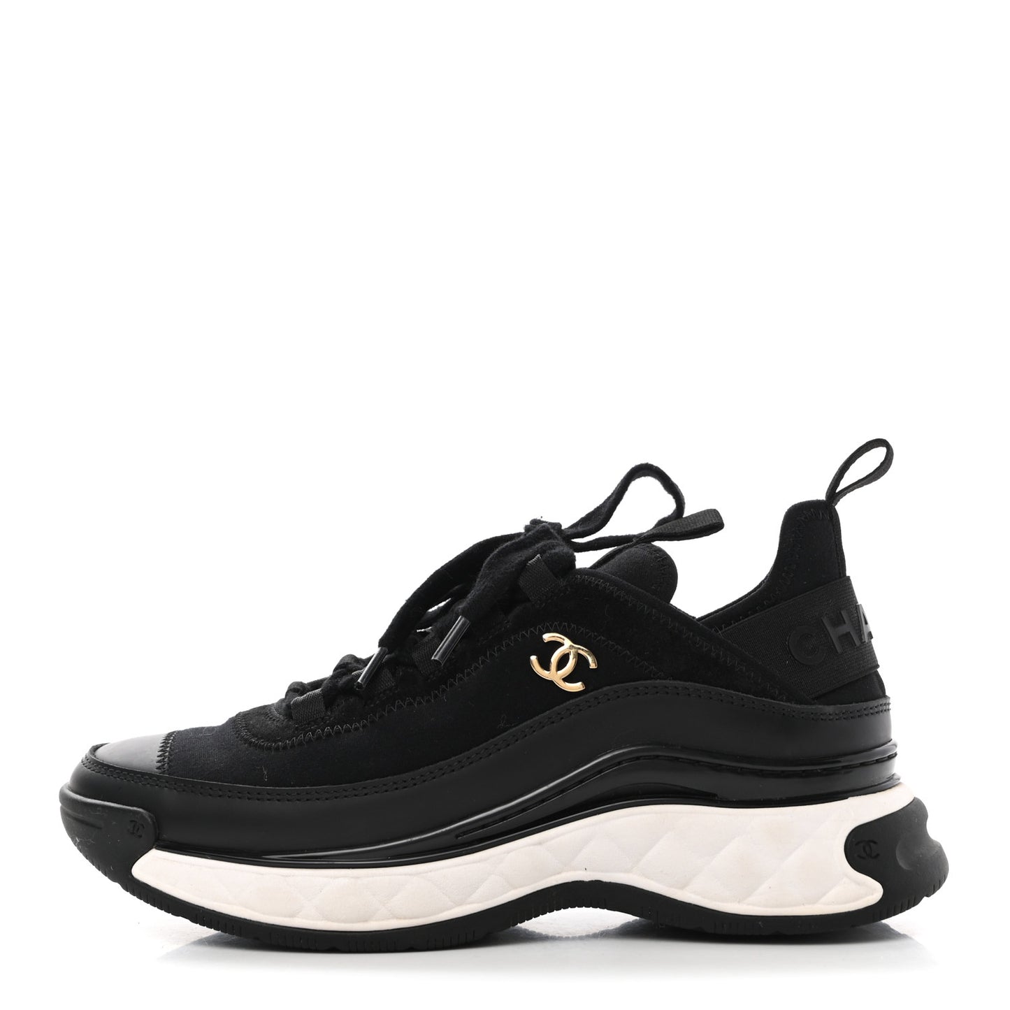 Velvet Calfskin Mixed Fibers CC Sneakers 35 Black