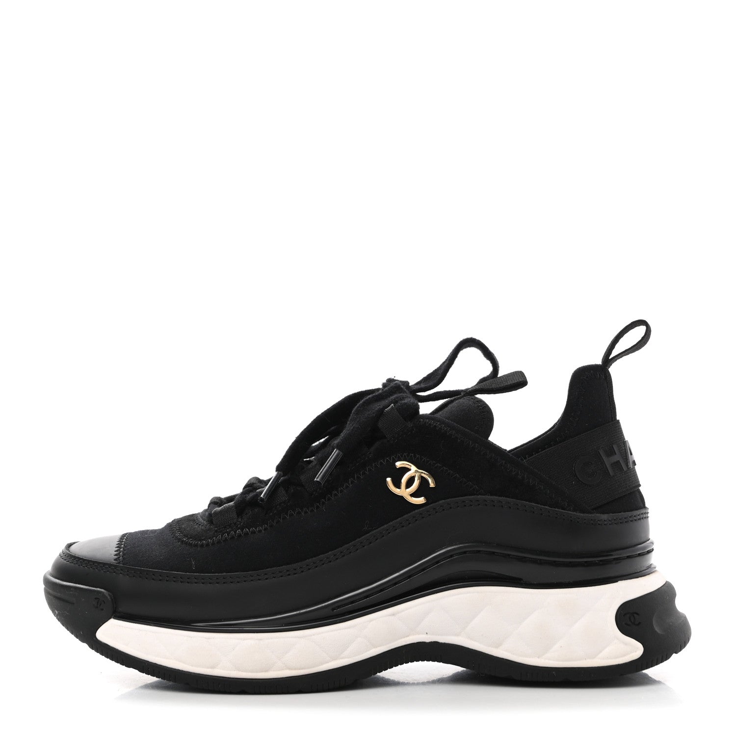 Chanel Velvet Calfskin Mixed Fibers CC Sneakers 35 Black 1 of 8
