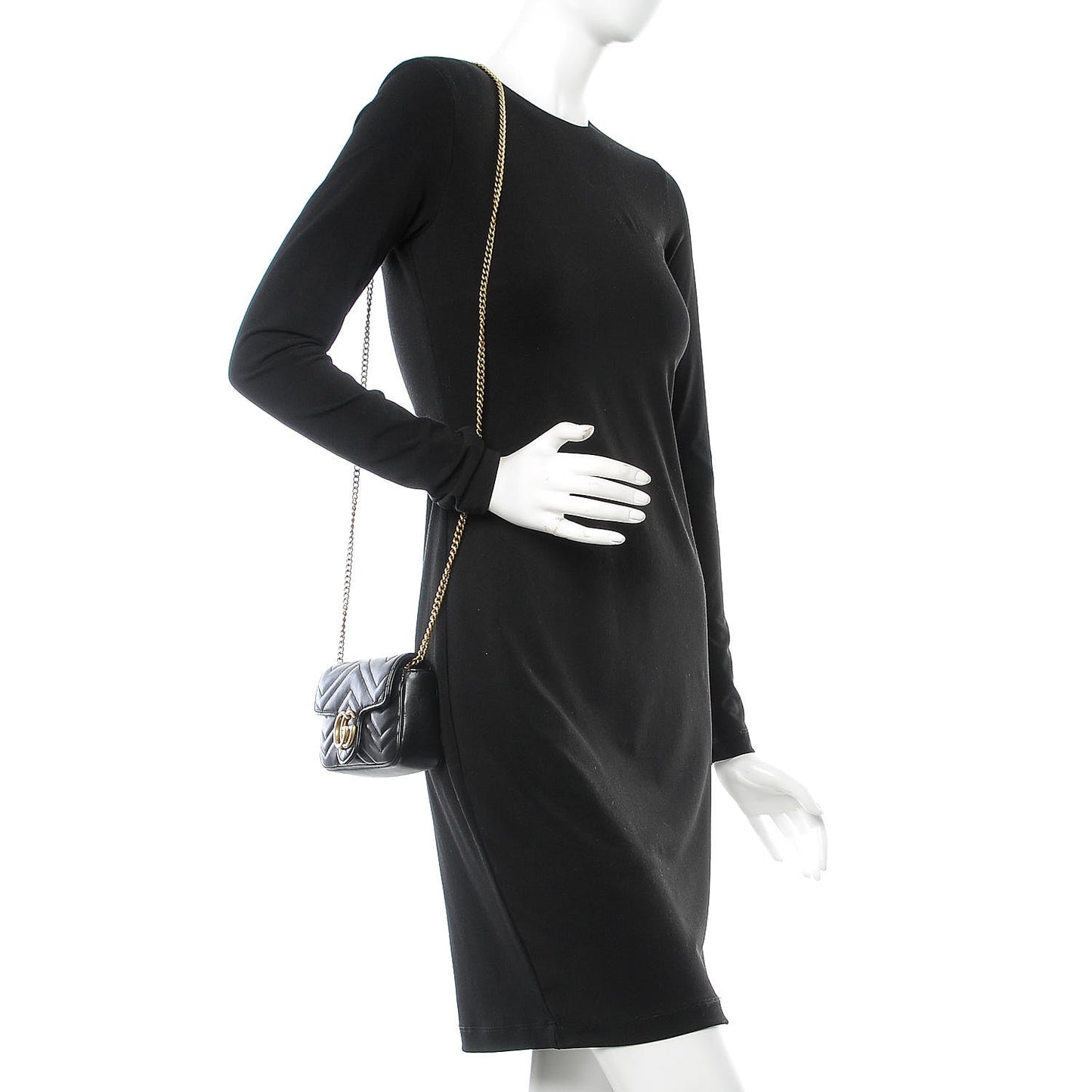 Calfskin Matelasse Super Mini GG Marmont Shoulder Bag Black
