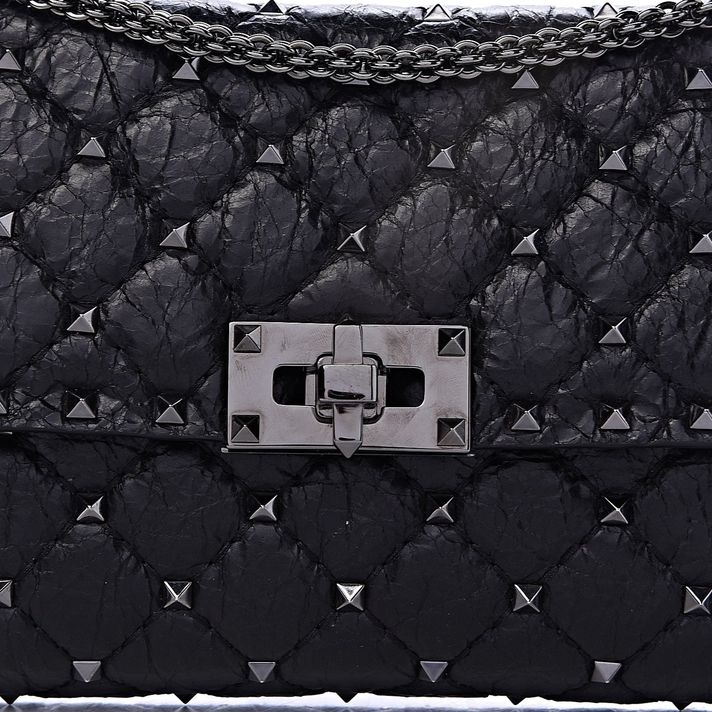 Craquele Nappa Rockstud Spike Wallet on Chain Black
