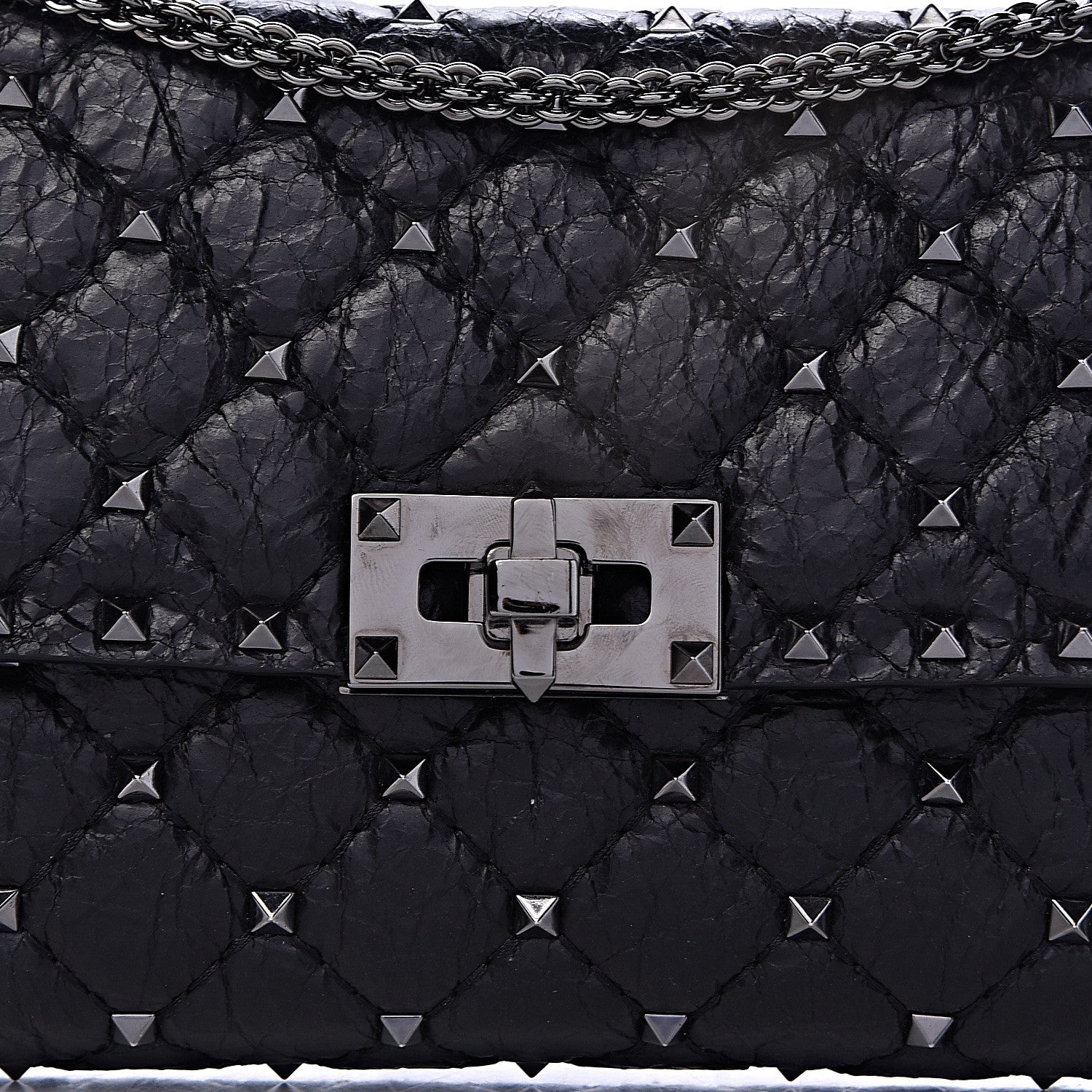 Valentino Garavani Craquele Nappa Rockstud Spike Wallet on Chain Black 7 of 9