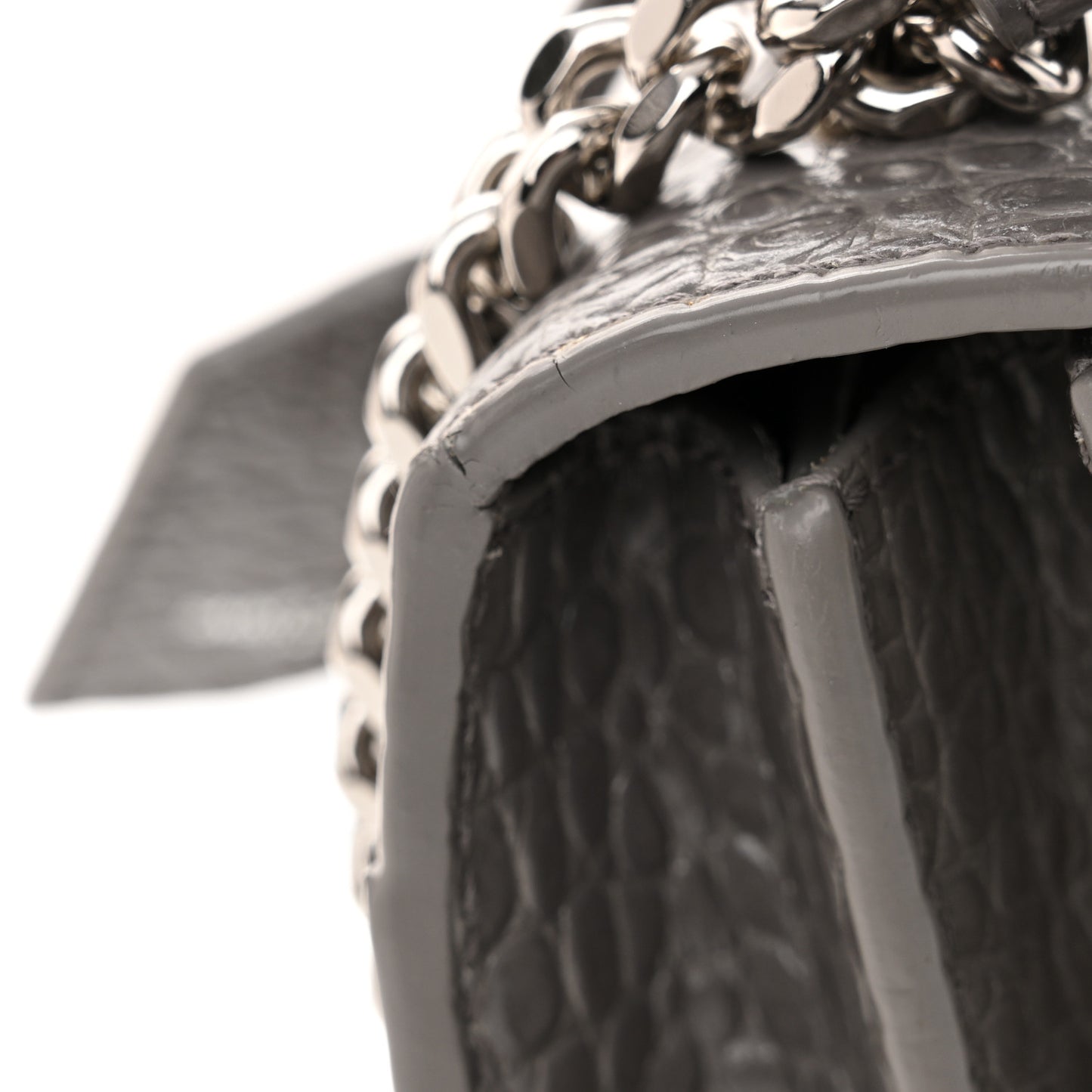 Calfskin Crocodile Embossed Medium Monogram Sunset Fog