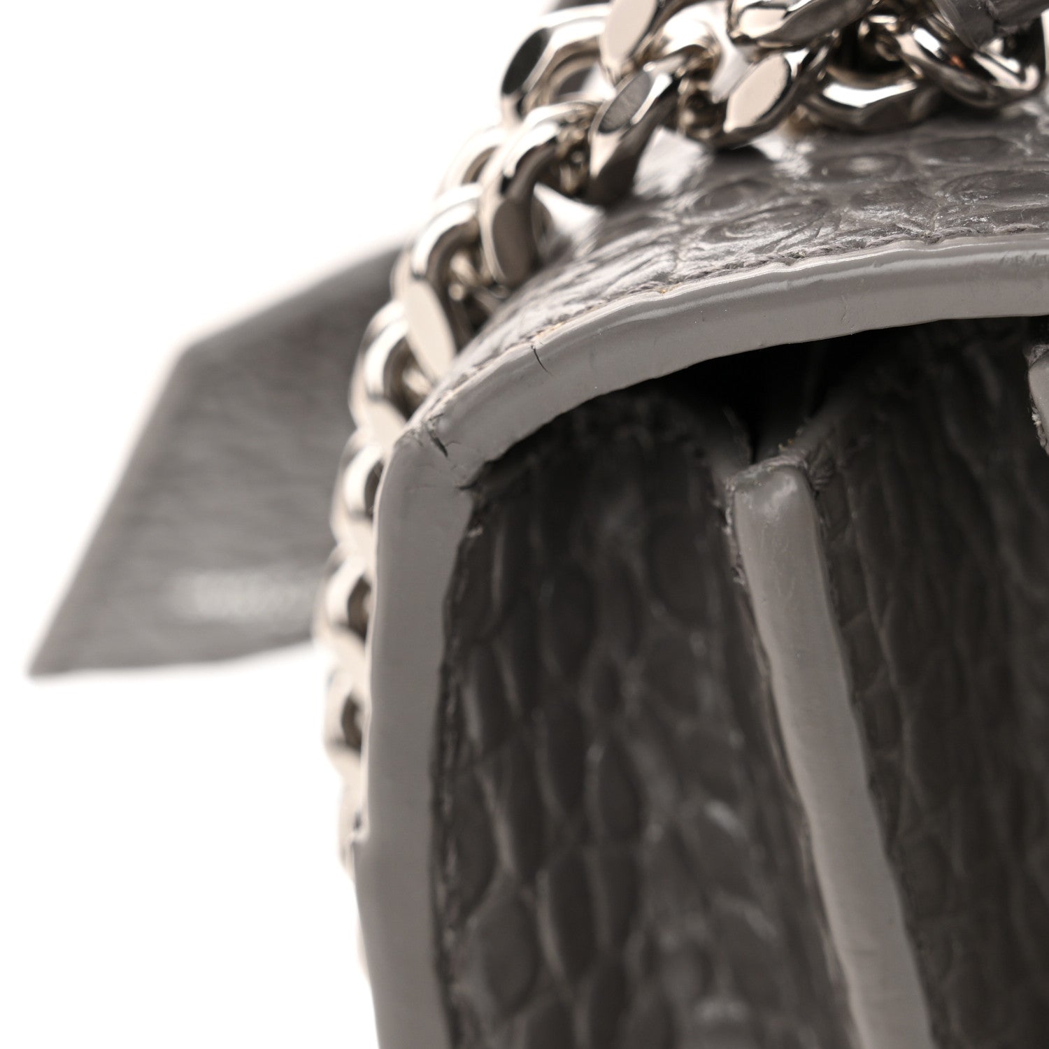 Saint Laurent Calfskin Crocodile Embossed Medium Monogram Sunset Fog 12 of 14