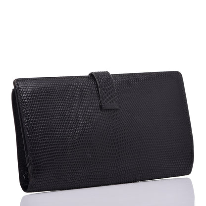 Hermes Lizard Bearn Gusset Wallet Black 3 of 8