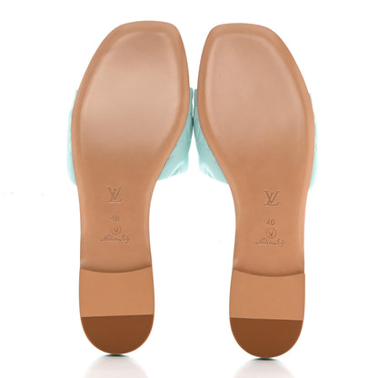 Louis Vuitton Lambskin Embossed Monogram Revival Flat Mules 40 Vert D'eau Green 5 of 9