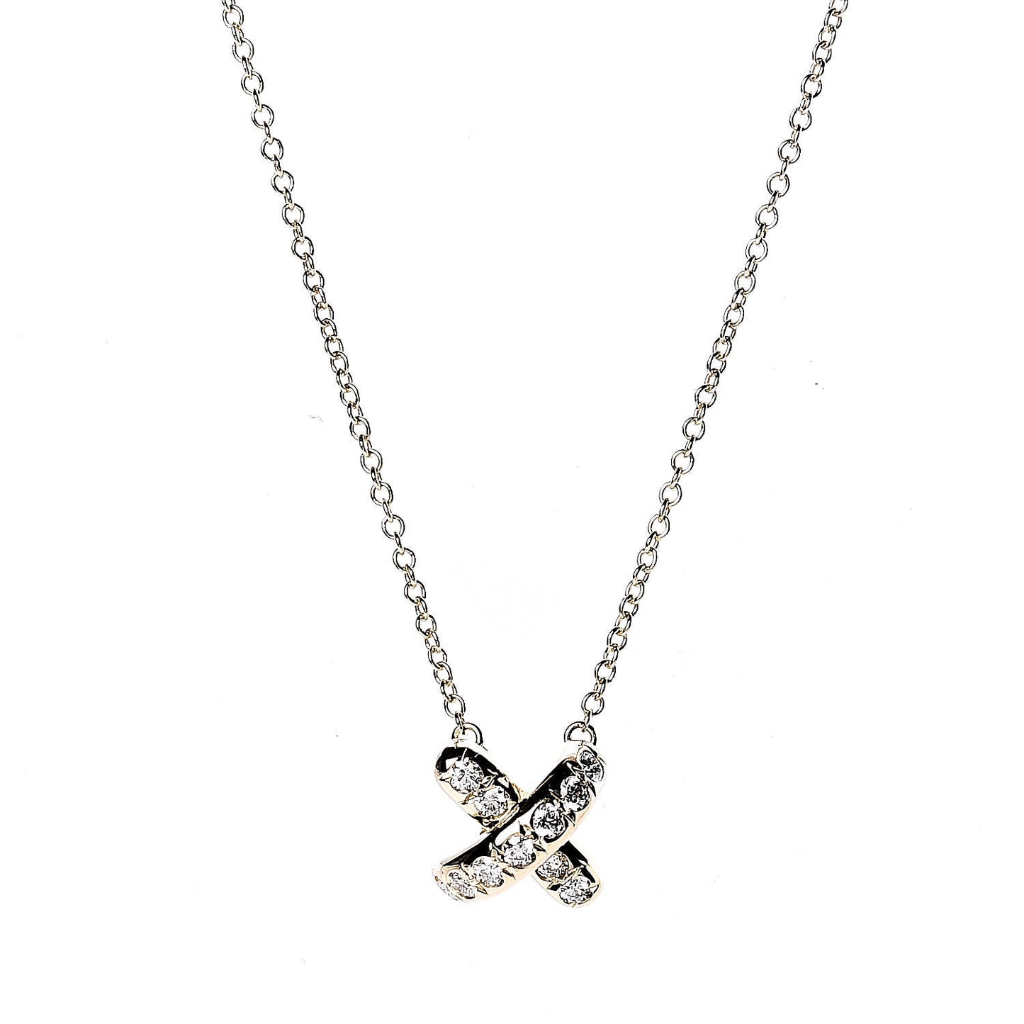 18K Yellow Gold Diamond Cross Stitch Pendant Necklace