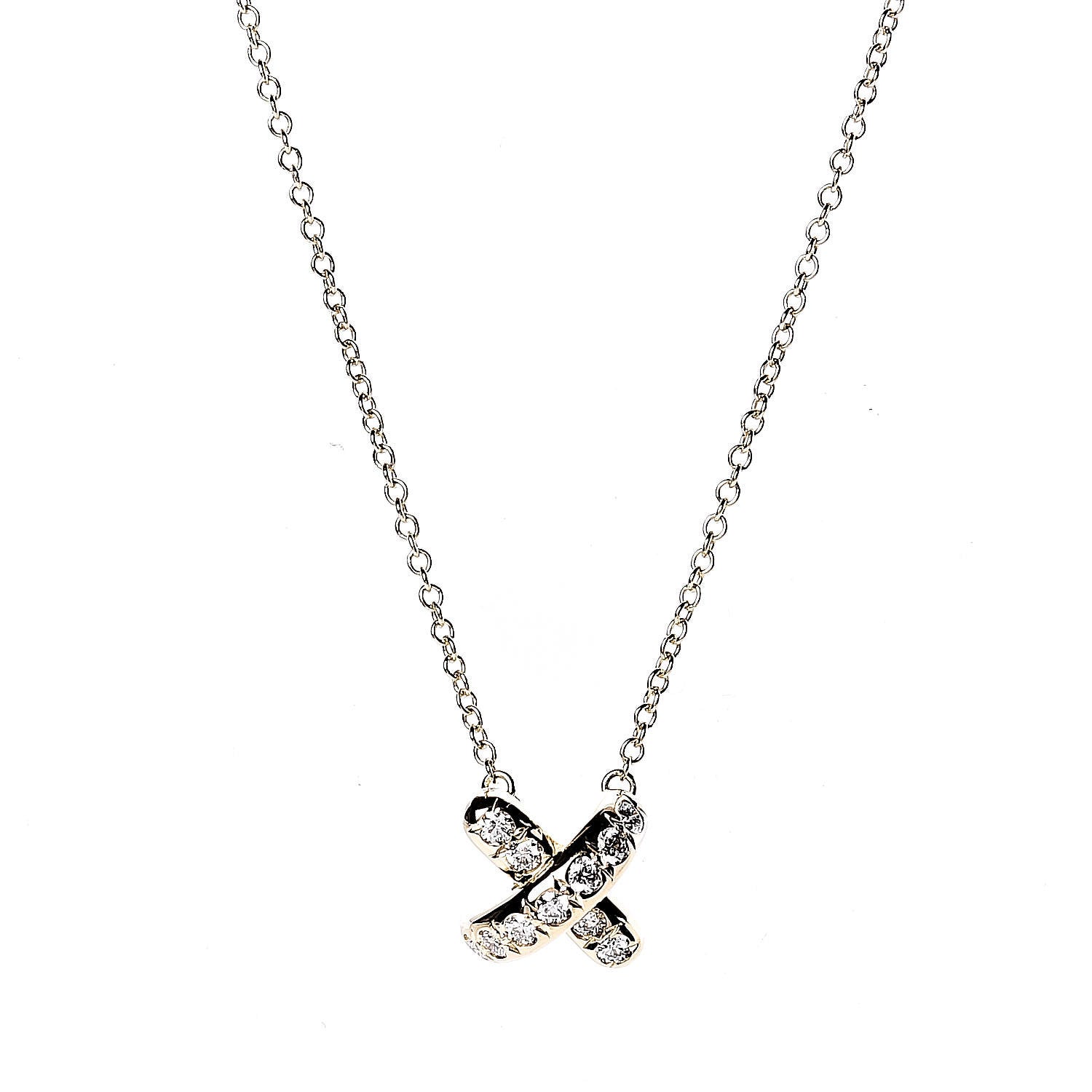 Tiffany 18K Yellow Gold Diamond Cross Stitch Pendant Necklace 4 of 6
