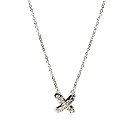 Tiffany 18K Yellow Gold Diamond Cross Stitch Pendant Necklace 4 of 6
