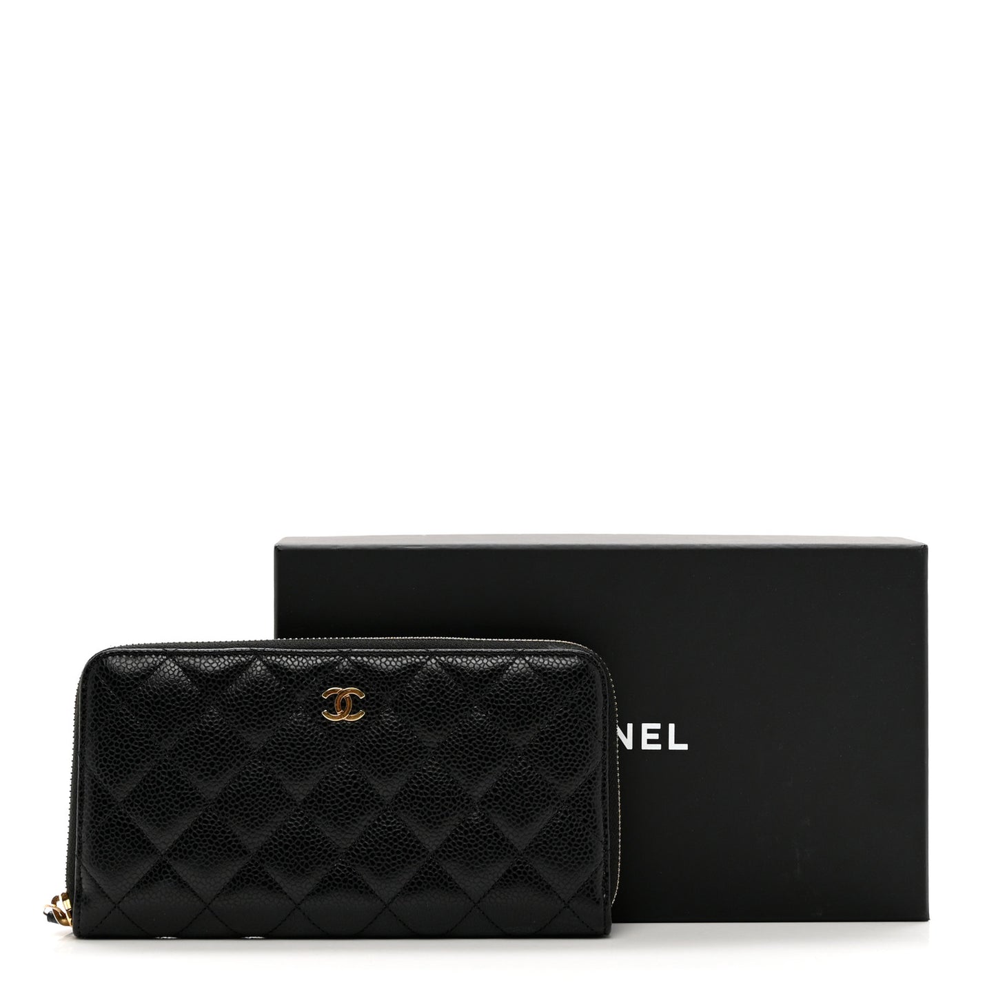Caviar Quilted Large Gusset Zip Around Wallet Black