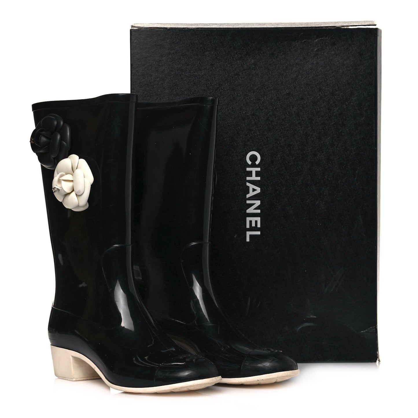 Rubber Camellia Rain Boots 41 Black