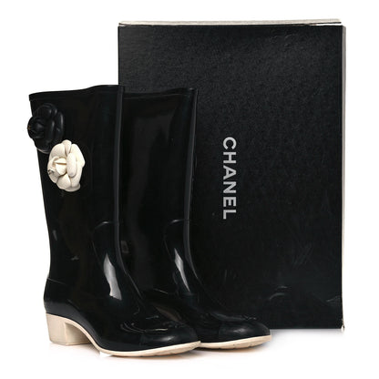 Chanel Rubber Camellia Rain Boots 41 Black 9 of 9