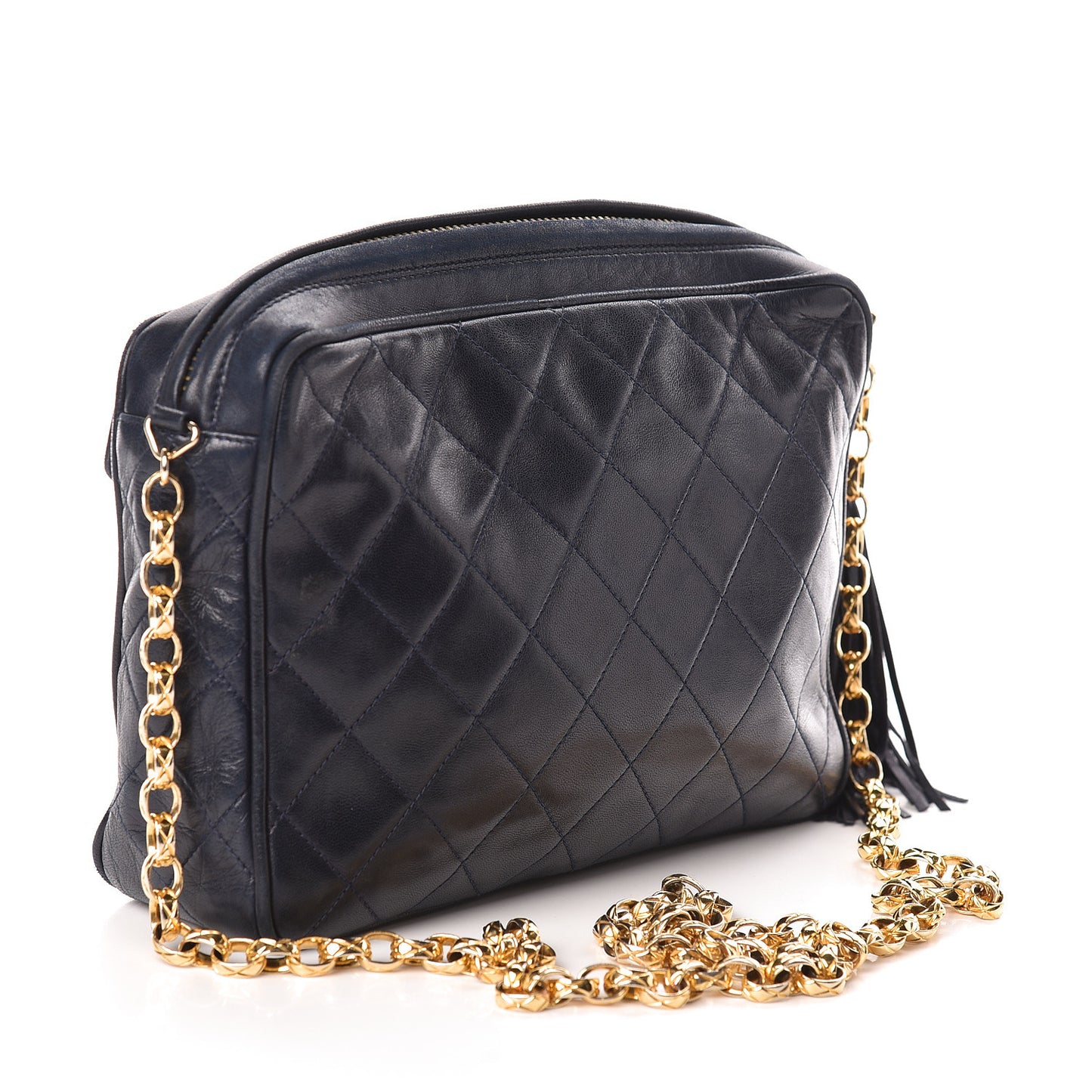 Lambskin Quilted Flap Tassel Camera Case Navy