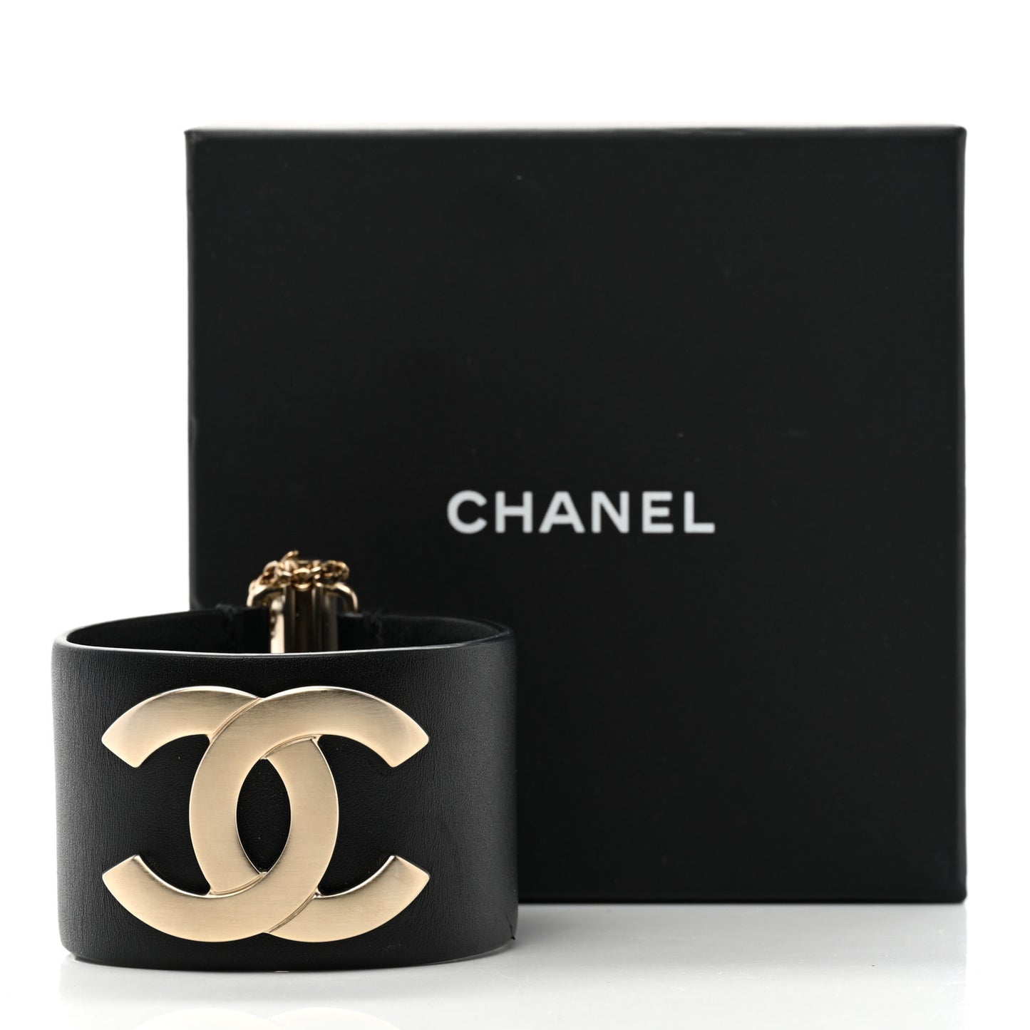 Calfskin CC Wide Cuff L Black Gold