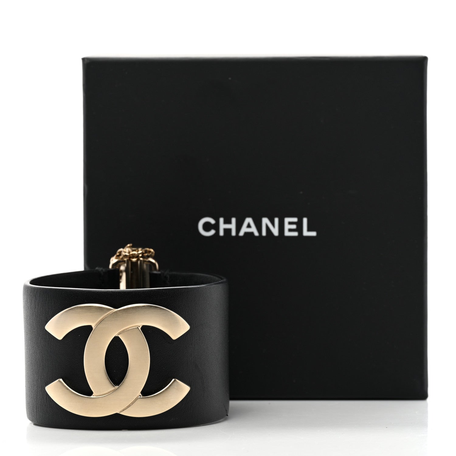 Chanel Calfskin CC Wide Cuff L Black Gold 6 of 6