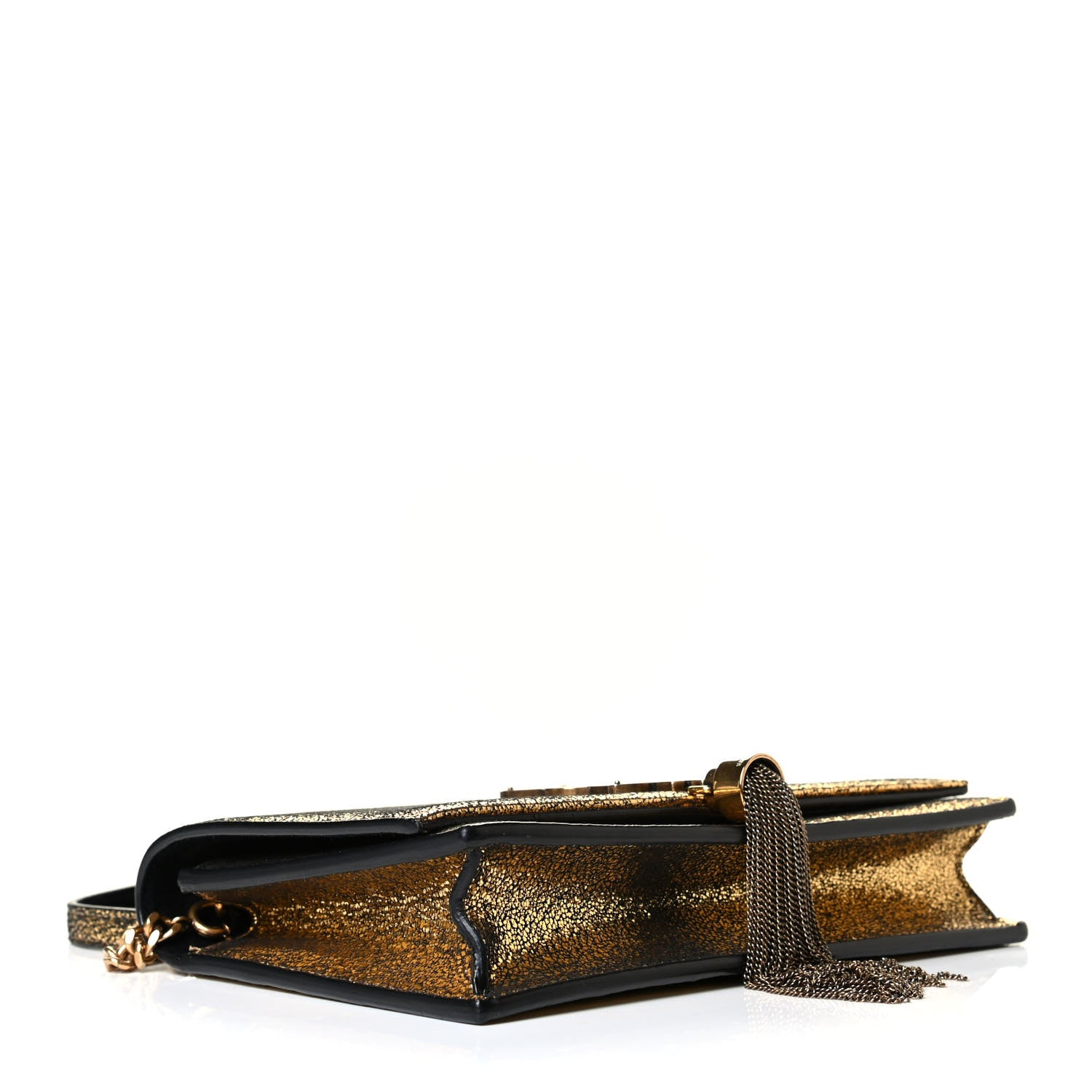 Saint Laurent Metallic Calfskin Classic Monogram Kate Tassel Satchel Gold 3 of 5